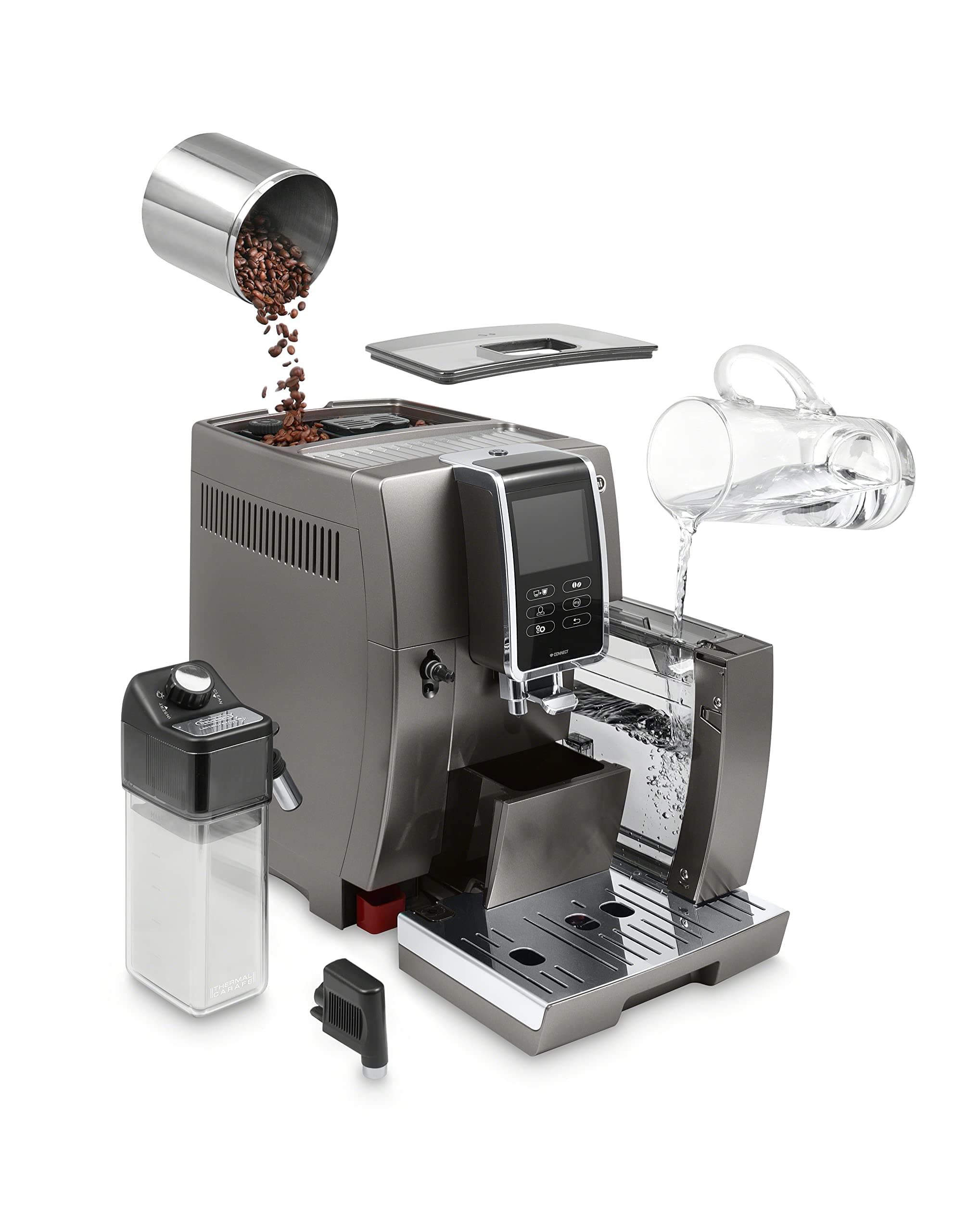 De'Longhi Dinamica Plus Connected Espresso & Coffee Machine with Automatic Milk Frother, 18 Recipes, Built in Grinder, App Compatible, LatteCrema Technology for Ideal Milk Texture, Color Touch Display, view 7