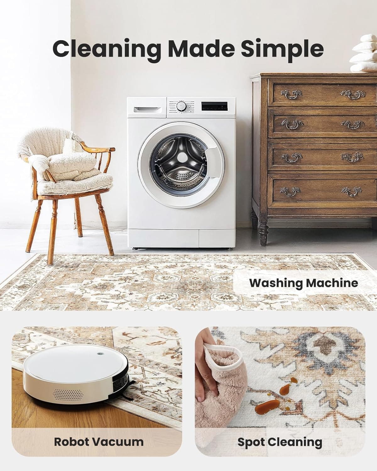 AMADA HOMEFURNISHING 2x3 Washable Area Rug, Low-Profile Entryway Rug with Non-Slip Backing & Durable Edge Binding, Vintage Rug Pattern, Small Rugs for Entryway, Kitchen & Living Room, view 3