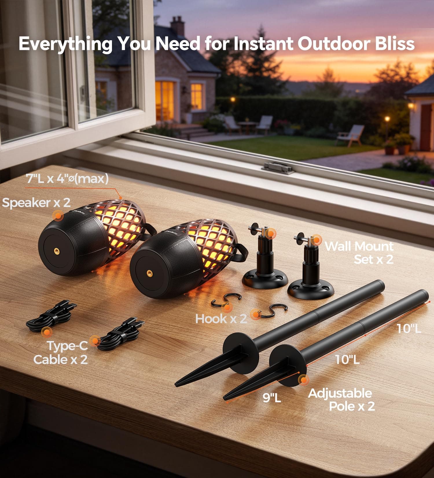 Outdoor Speakers with Lights, Gifts for Men Women, IPX5 Waterproof, 2 Pack, view 8