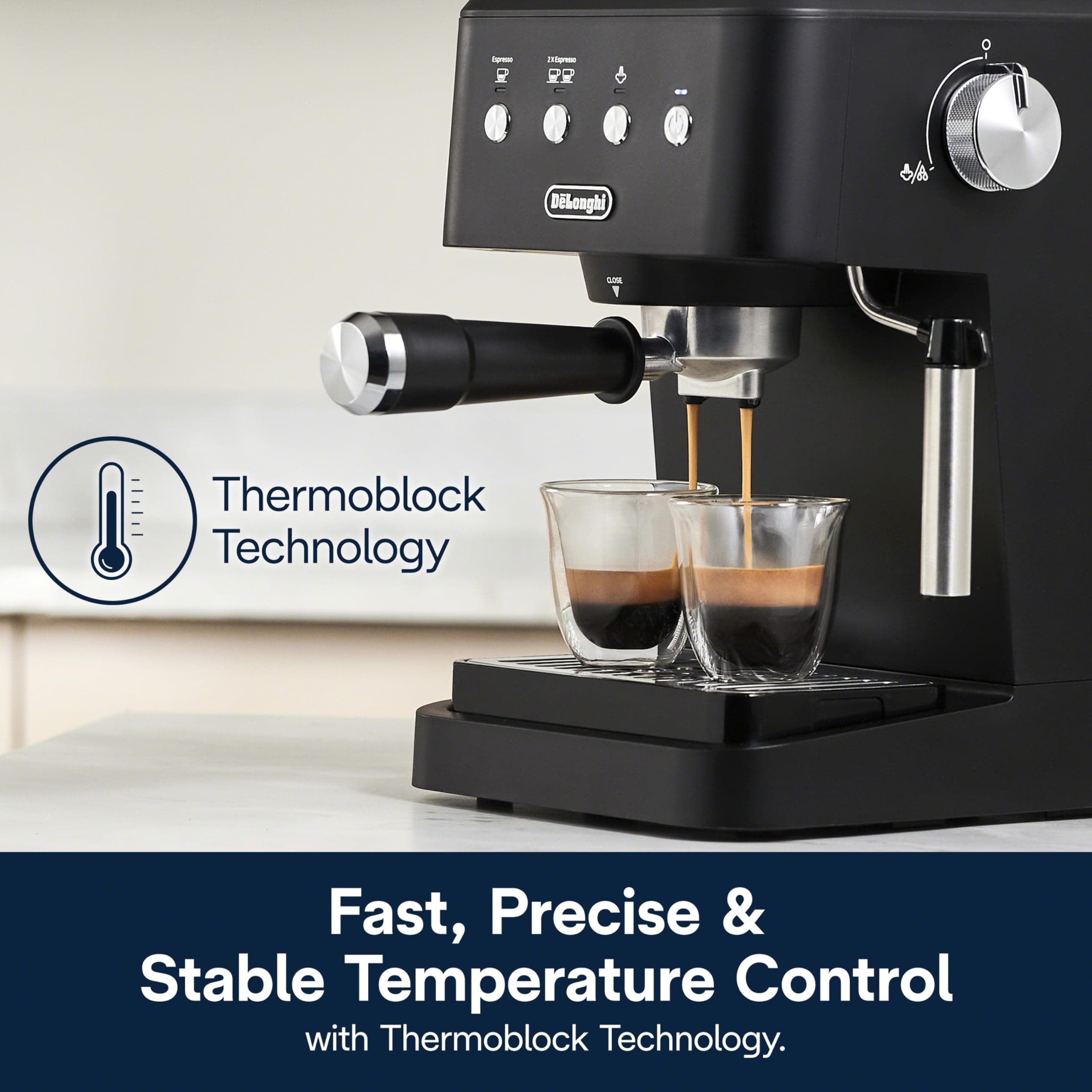 De’Longhi Classic Matte Black Espresso Machine, Easy-to-Use Milk Frother, view 3