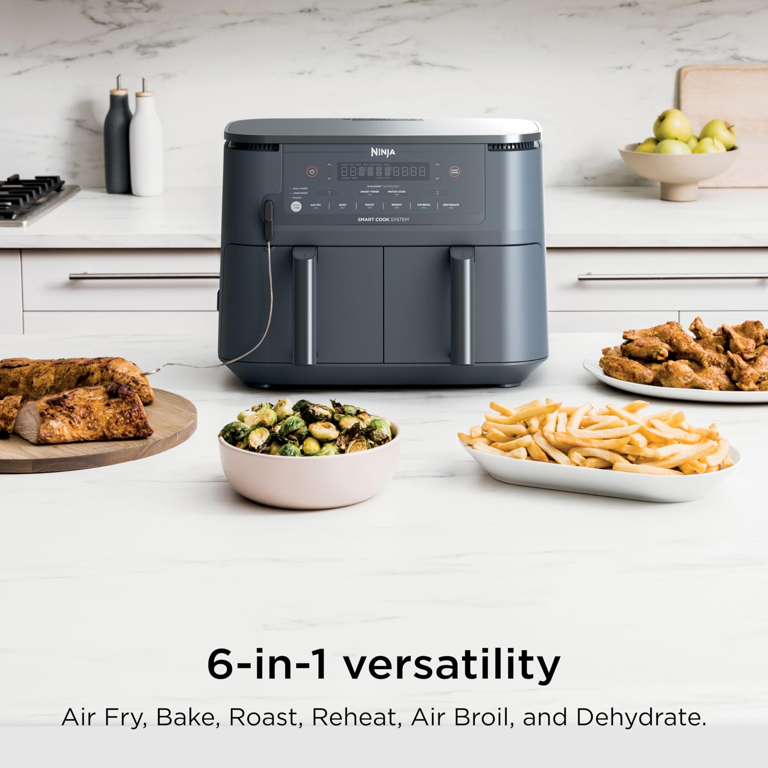 Ninja Foodi Air Fryer, 10 Qt DualZone Smart XL, 6-in-1, Grey, DZ550GY, view 2