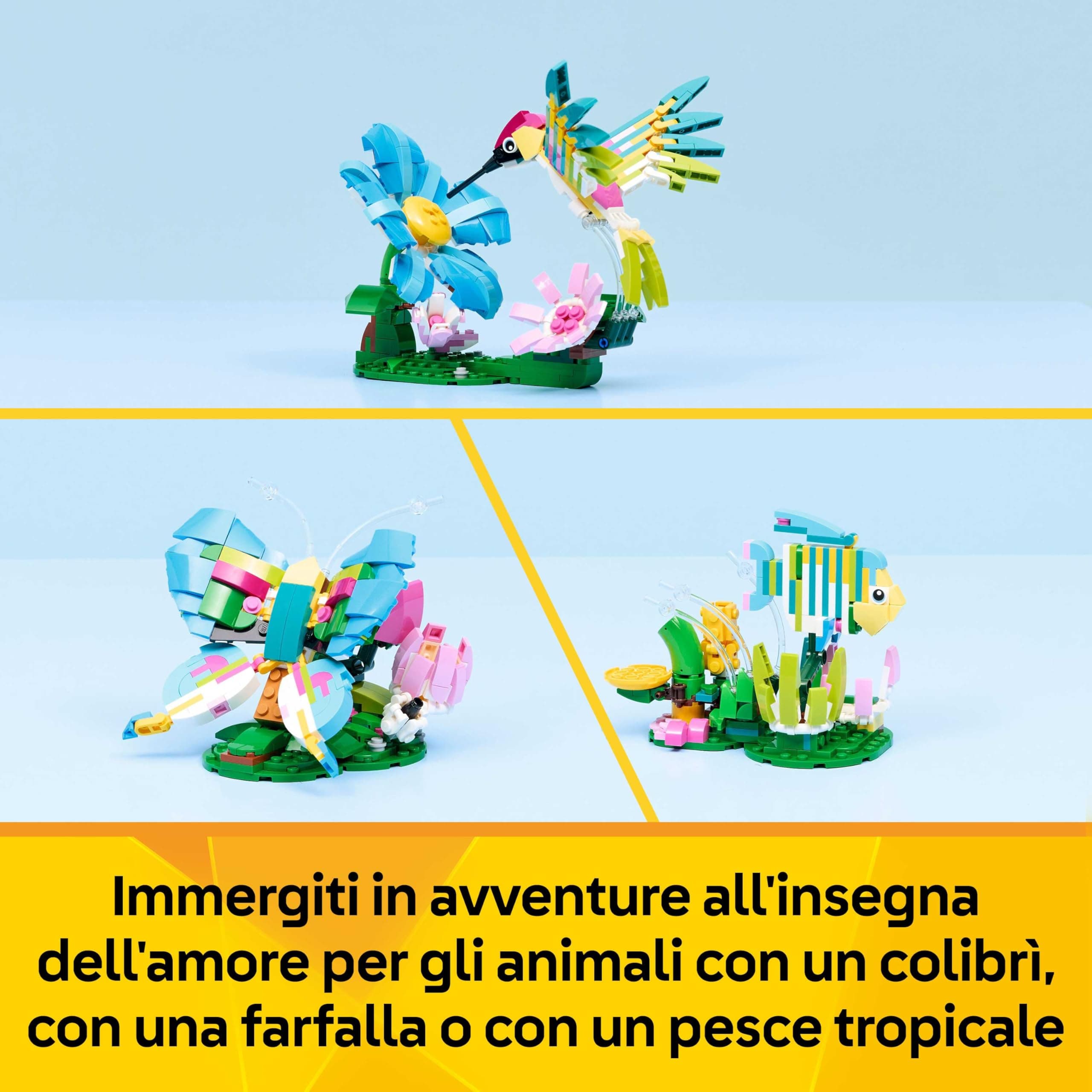 LEGO Creator 3in1 Wild Animals: Colourful Hummingbird - Bird Toy Transforms into a Butterfly or Fish Figure - DIY Room Decor Idea - Creative Gift for 8+ Year Old Girls & Boys - 31384, view 3