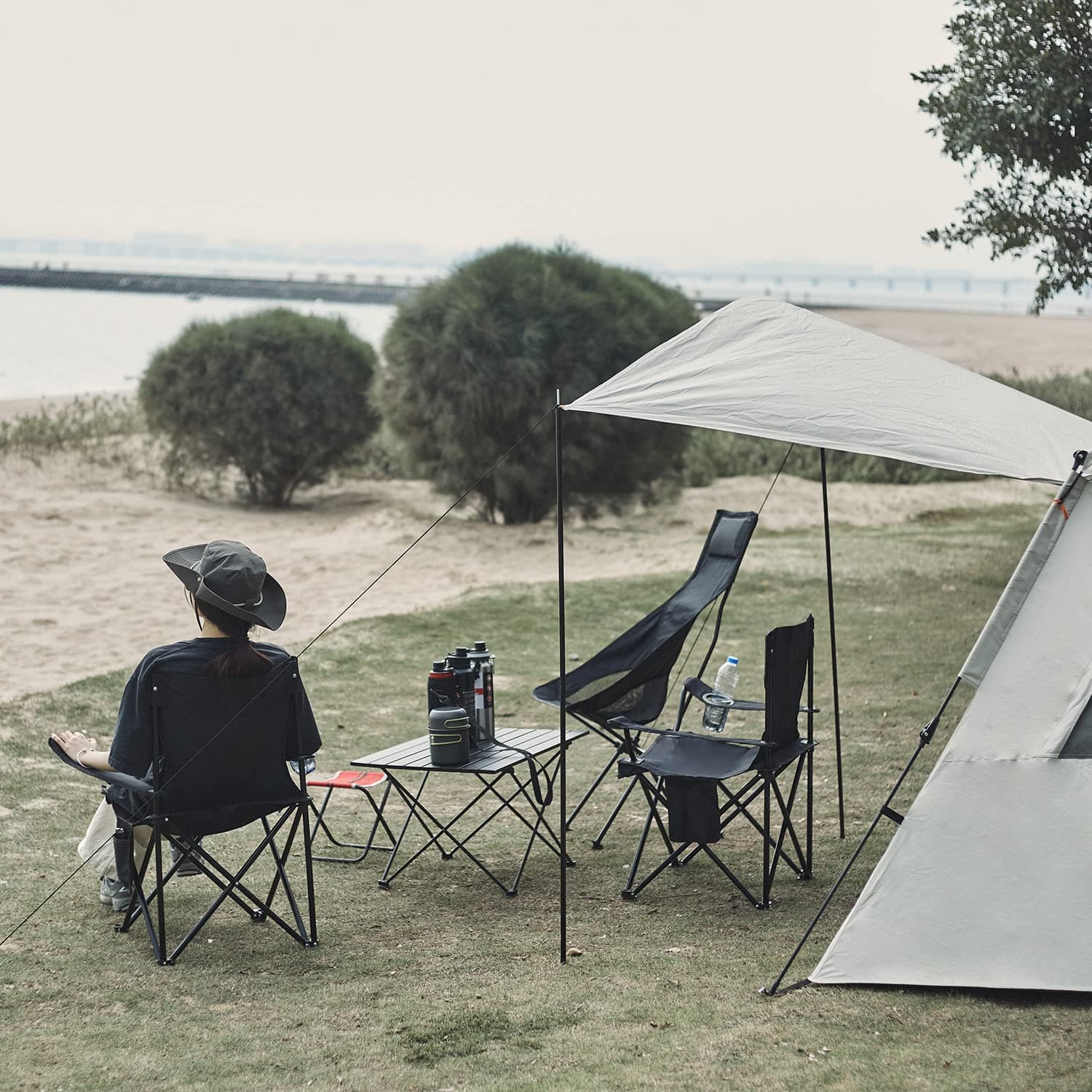 Damei century 4Pack Folding Camping Chairs, Portable for Beach, Lawn, Black, view 2
