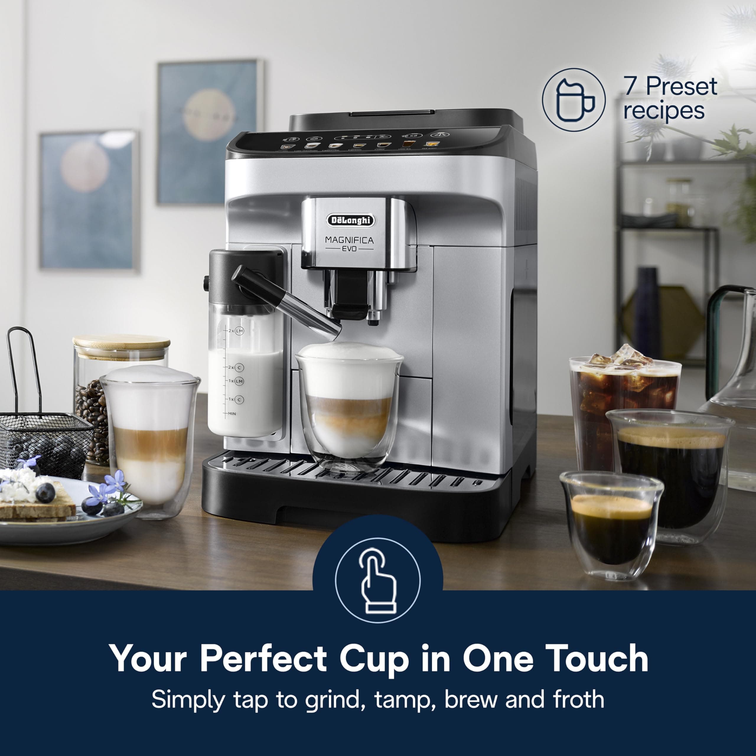 De'Longhi Magnifica Evo Automatic Espresso Machine, Milk Frother, Silver, view 4