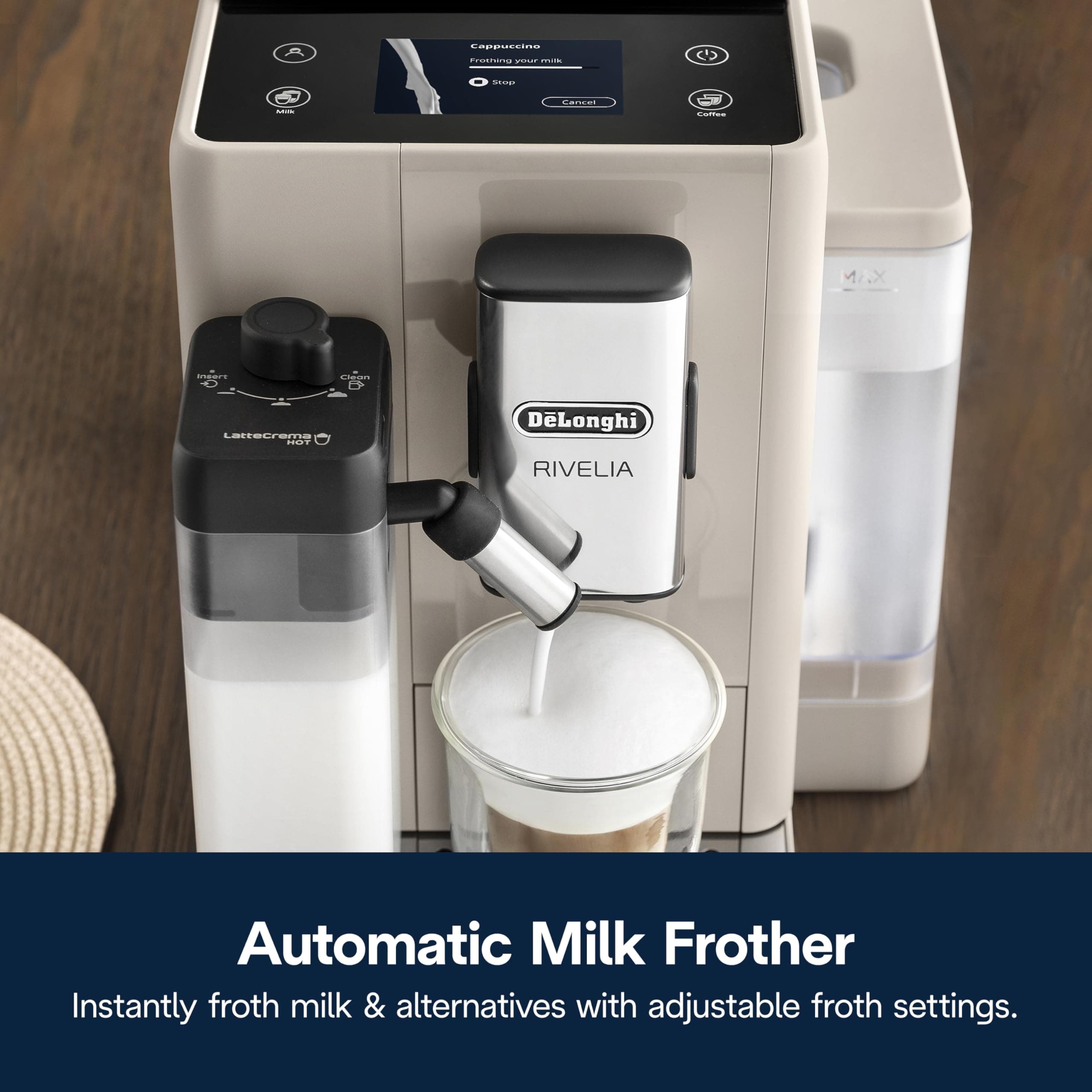 De'Longhi Rivelia Automatic Espresso Machine, Grinder, Milk Frother, Beige, view 6