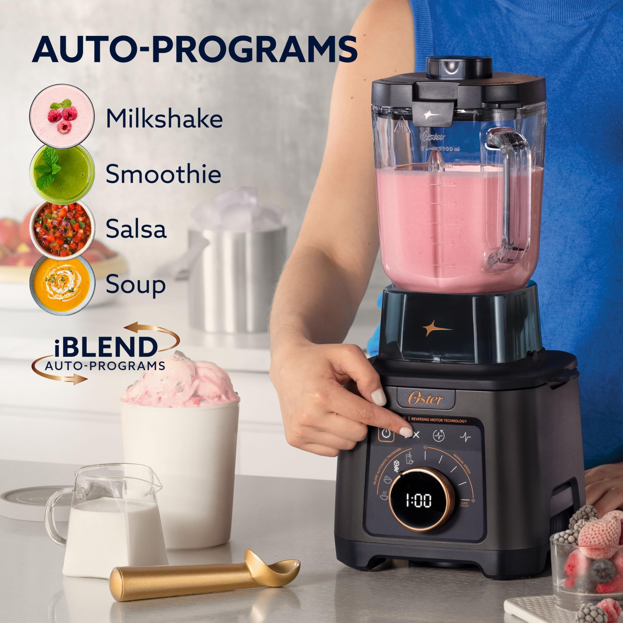 Titan Performance Blender for Smoothies, Salsa, and Soups, 84oz Glass Jar, 4 iBlend Preset Functions, 5 Manual Speeds, 2200-Watts, Reversible Motor Technology, Self-Cleaning Appliance, view 5