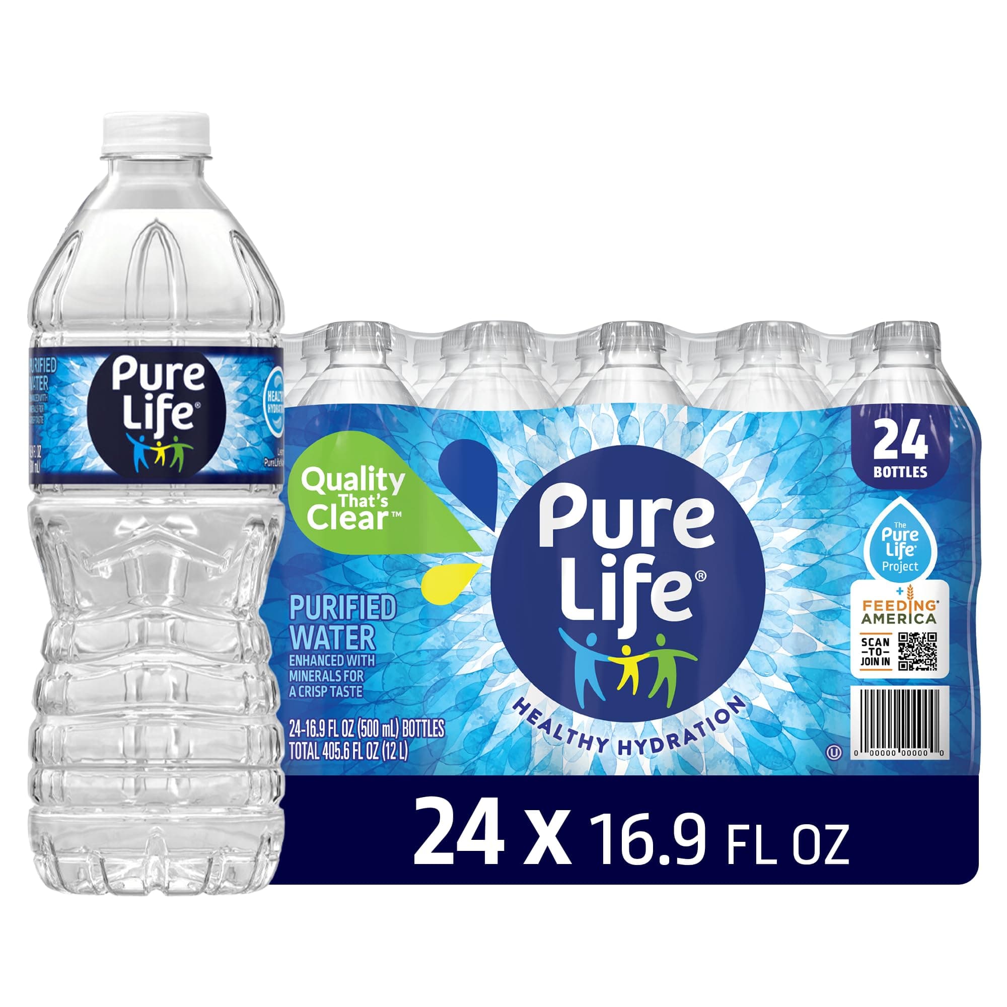Pure Life Purified Water Bottles, 12 Pack - Still Bottled Water Enhanced with Minerals for a Crisp Taste, Plastic Bottles - 16.9 Fl Oz