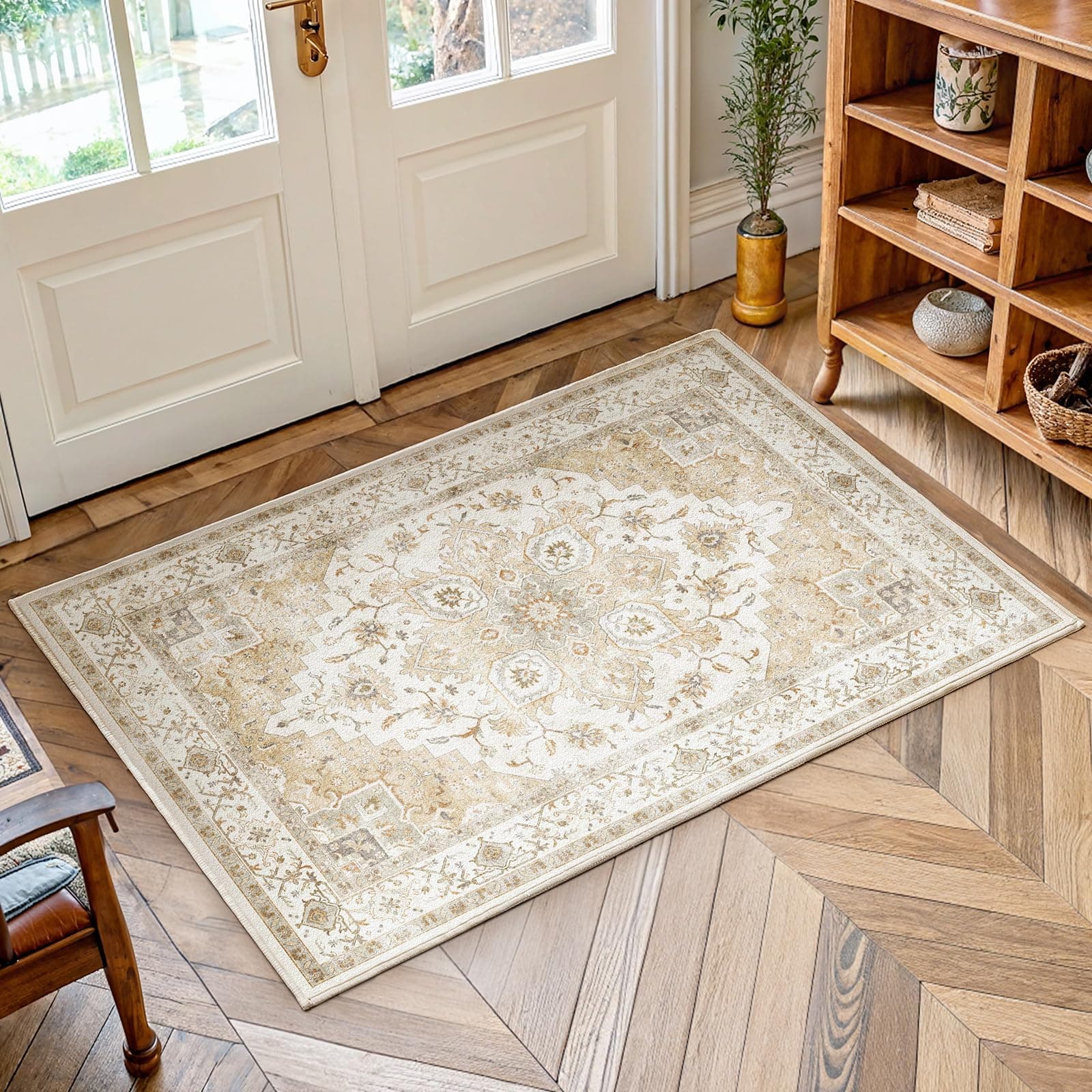AMADA HOMEFURNISHING 2x3 Washable Area Rug, Low-Profile Entryway Rug with Non-Slip Backing & Durable Edge Binding, Vintage Rug Pattern, Small Rugs for Entryway, Kitchen & Living Room
