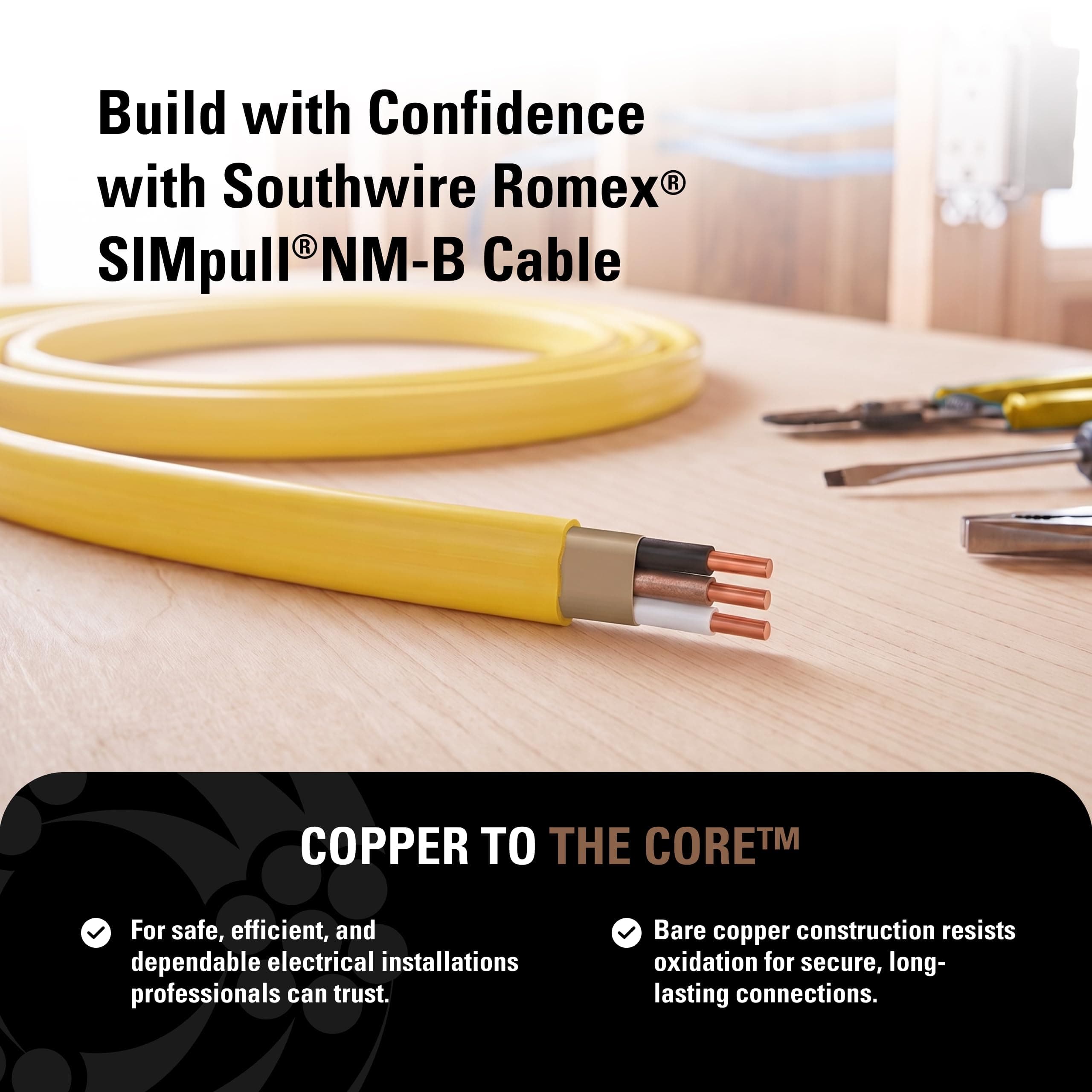 Southwire Romex Brand Simpull™ Solid Indoor 12/2 W/G NMB Cable 15ft coil - SW# 28828226, view 5