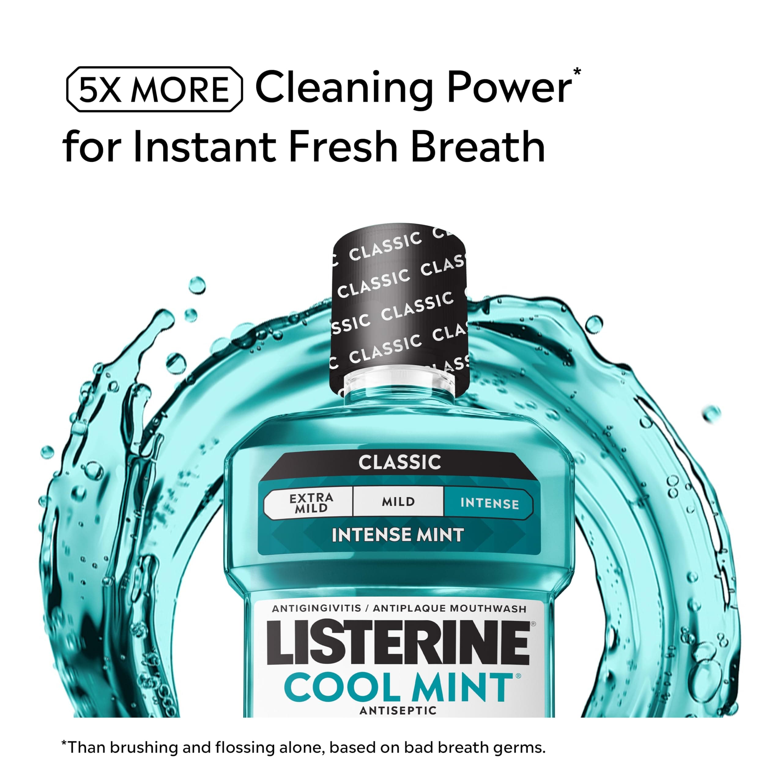 Listerine Cool Mint Antiseptic Mouthwash, Intense Mint, 33.8 fl. oz/1L x 2, view 3