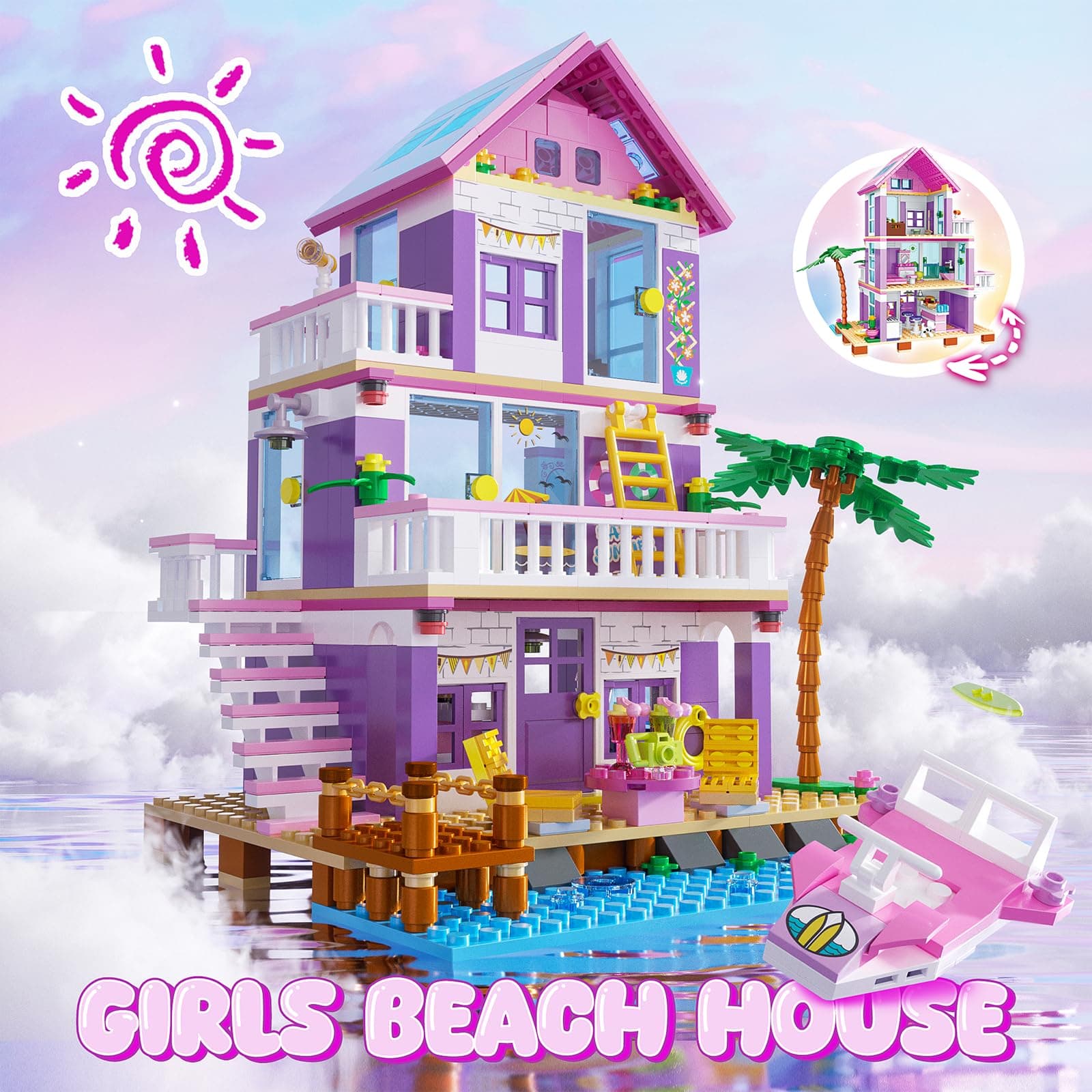 Beach House Building Sets, Seaside Villa House Building Toys Compatible with Lego Friends Sets for Girls Age 8-12, Creative Holiday Cottage Building Kit, Gift for Christmas, Valentine's Day, Party, view 2