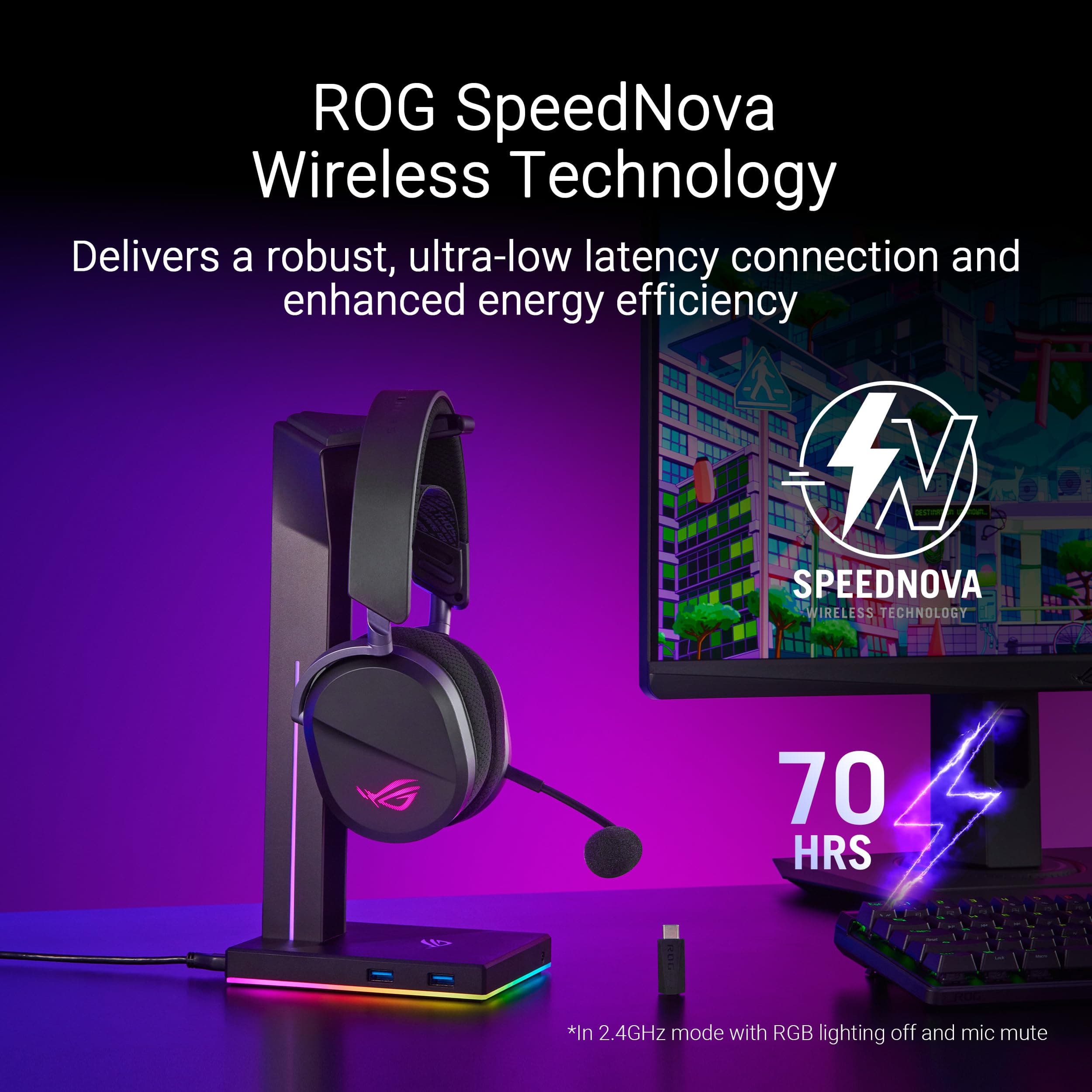 ASUS ROG Pelta Wireless Gaming Headset with Detachable Mic – Tri-Mode (BT, 2.4GHz, USB-C) 50mm Titanium-Plated Drivers, 70Hr Battery, Ergonomic, Lightweight, for PC, PS5, PS4, Switch, Mobile - Black, view 8