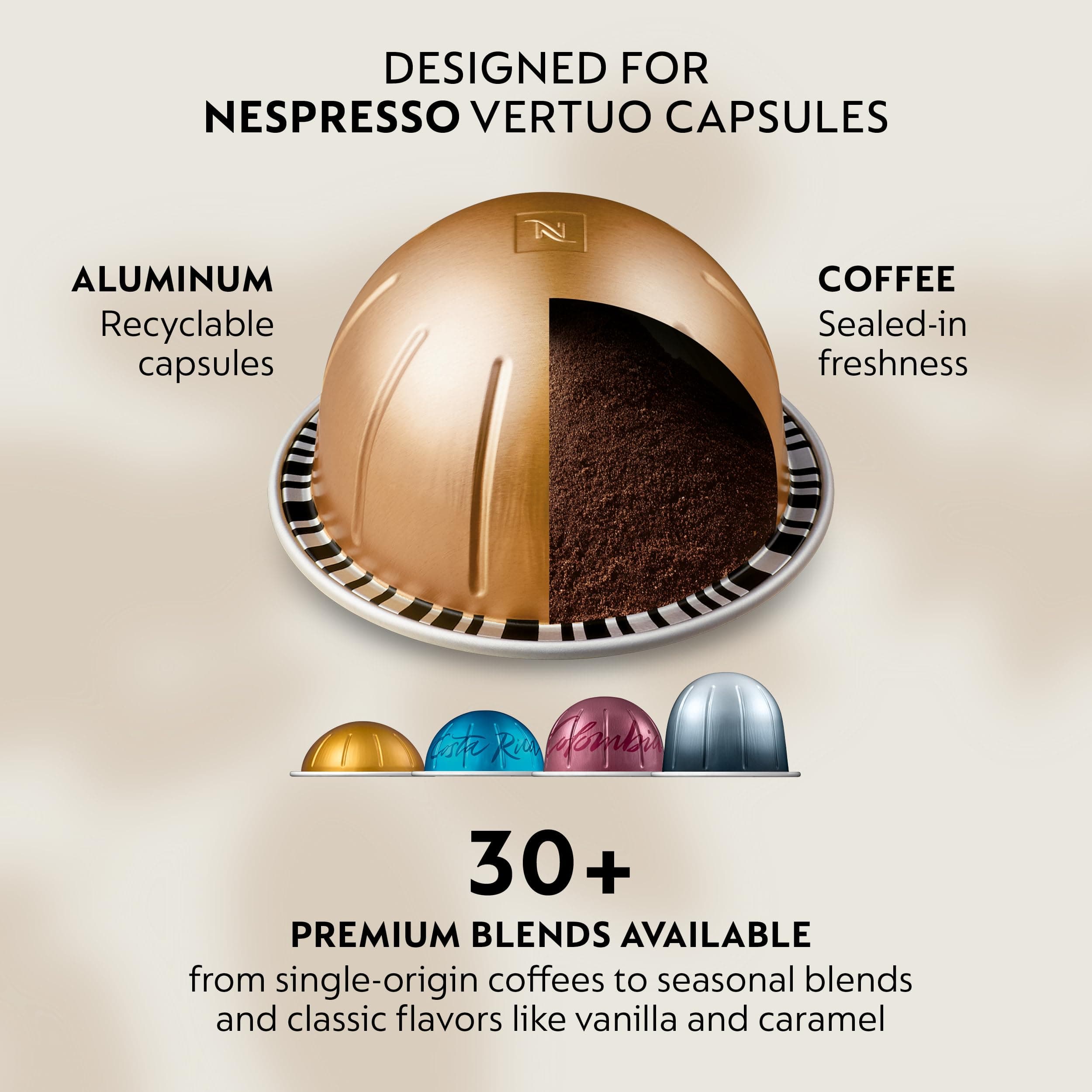 Nespresso Vertuo Next Coffee and Espresso Maker by De'Longhi, Creamy White and Gold, view 8