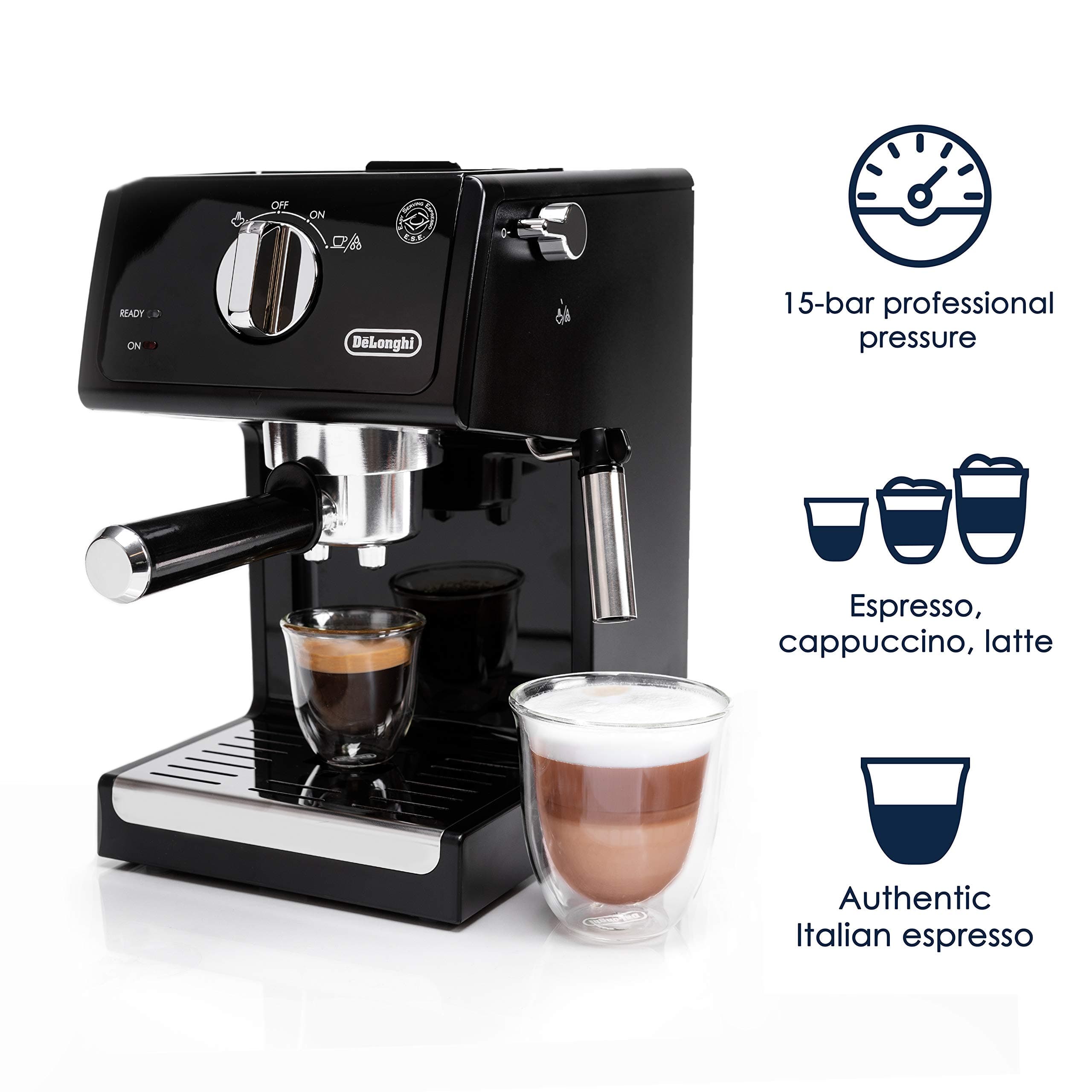 De'Longhi ECP3120 15 Bar Espresso Machine with Advanced Cappuccino System, 9.6 x 7.2 x 11.9 inches, Black/Stainless Steel, view 4
