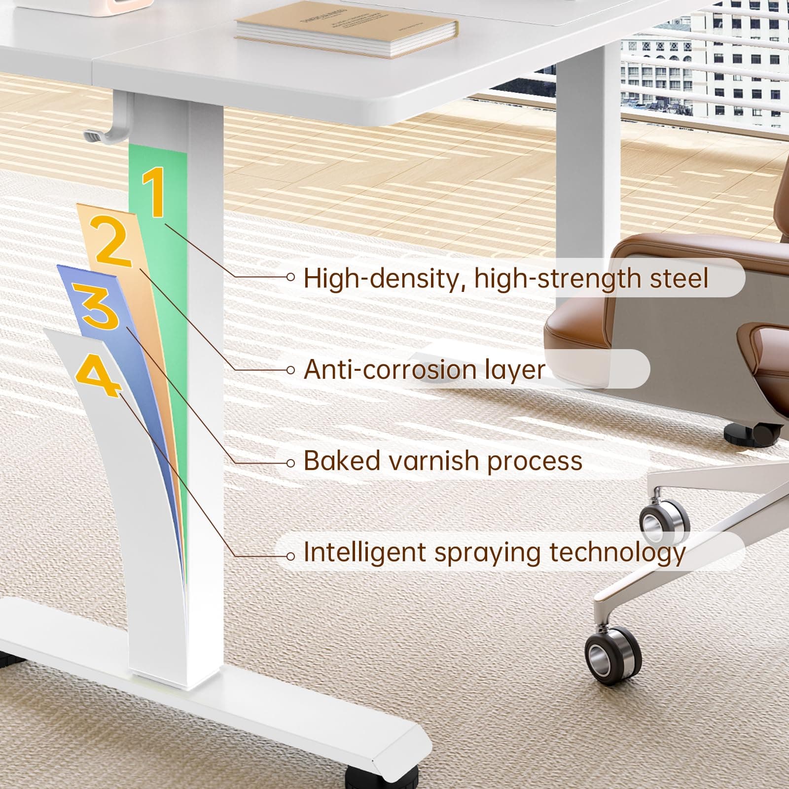 Veken 55 Inch Large Electric Standing Desk, Gaming Table, White, view 6