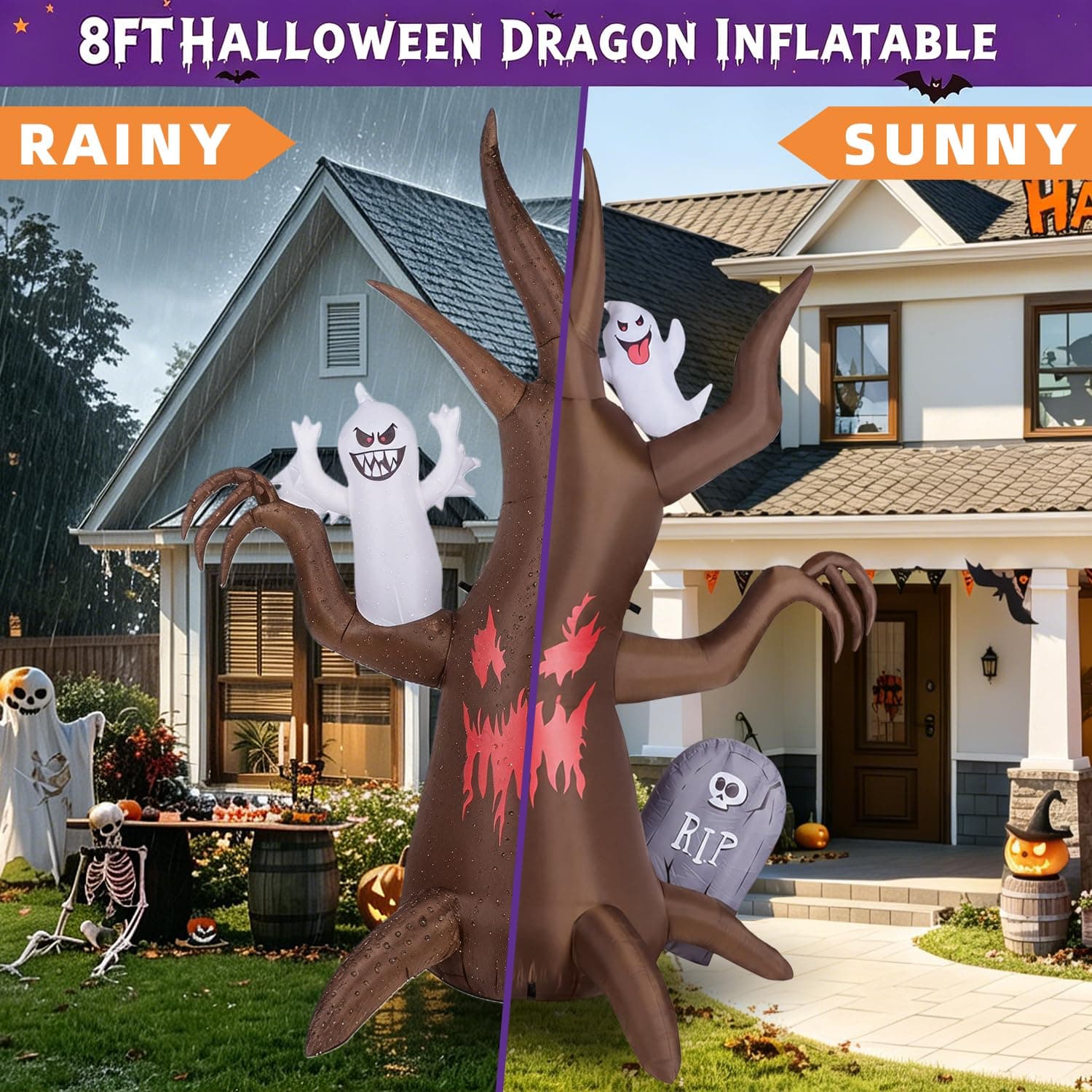 8FT Halloween Inflatable Scary Tree Decorations Blow Up Yard Decor, view 7