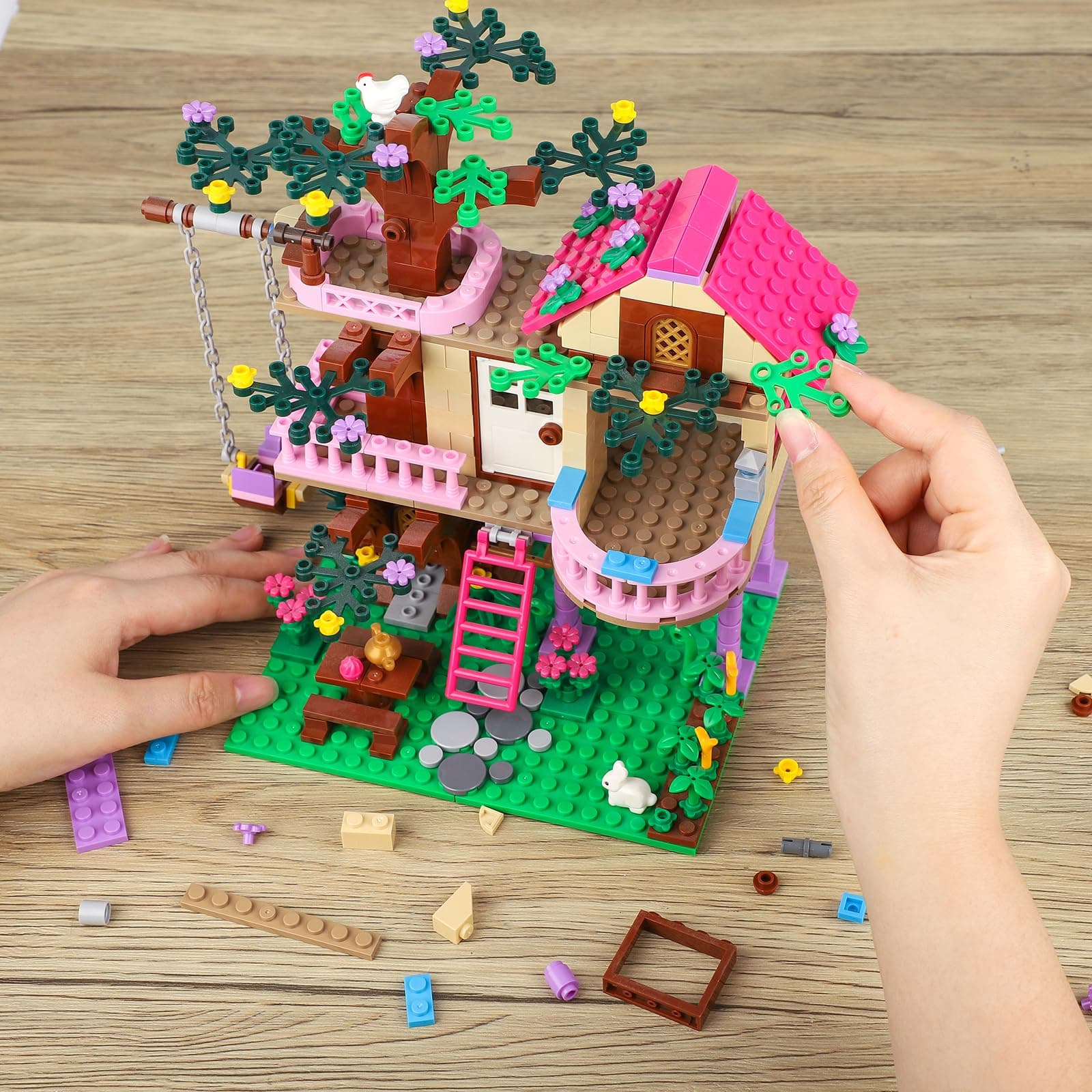 HSANHE Tree House Building Set Compatible with Friends, 504 PCS Forest House Building Kit Birthday Gift for Kids Girls Boys Age 6-12 Years（7652）, view 3