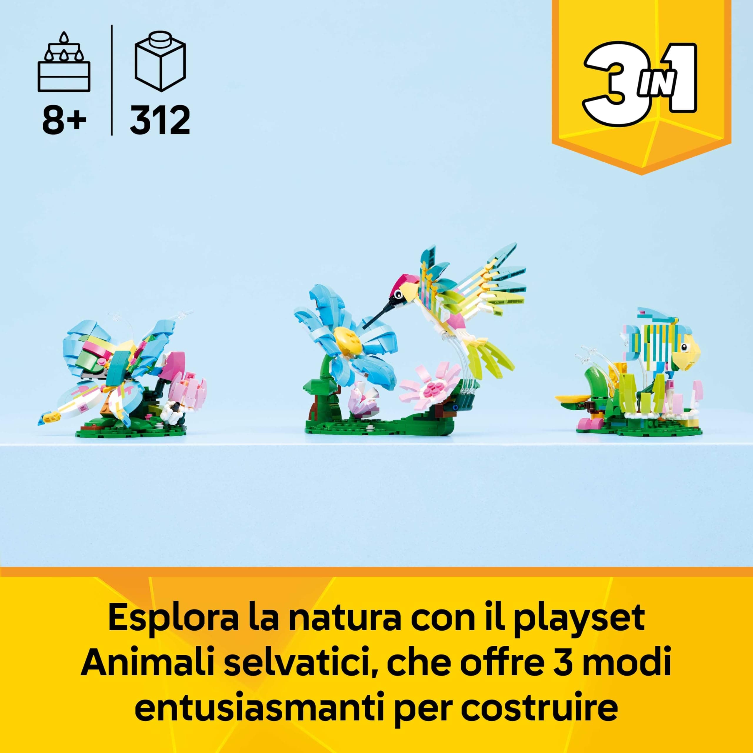 LEGO Creator 3in1 Wild Animals: Colourful Hummingbird - Bird Toy Transforms into a Butterfly or Fish Figure - DIY Room Decor Idea - Creative Gift for 8+ Year Old Girls & Boys - 31384, view 2