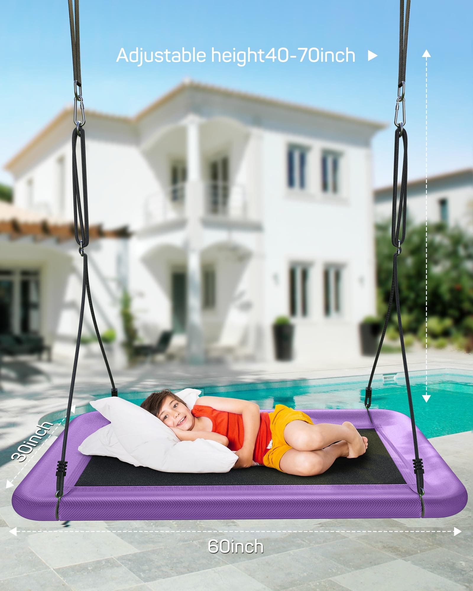 Everyfun Tree Swing for Kids and Adults, 60" Waterproof Rectangle Platform Swing, 700lbs Heavy Duty with Adjustable Straps, Purple, view 3
