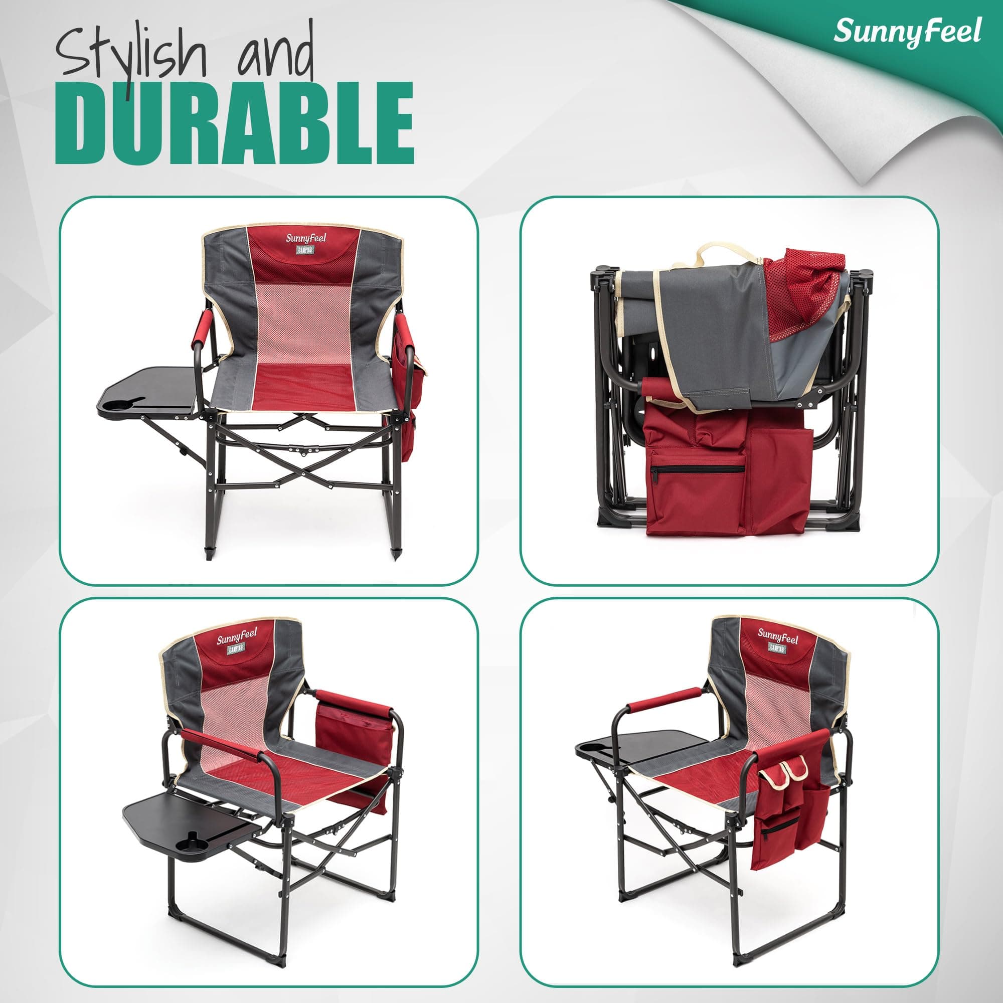 SUNNYFEEL Oversized Camping Chair Portable Directors Chairs with Side Table, view 7