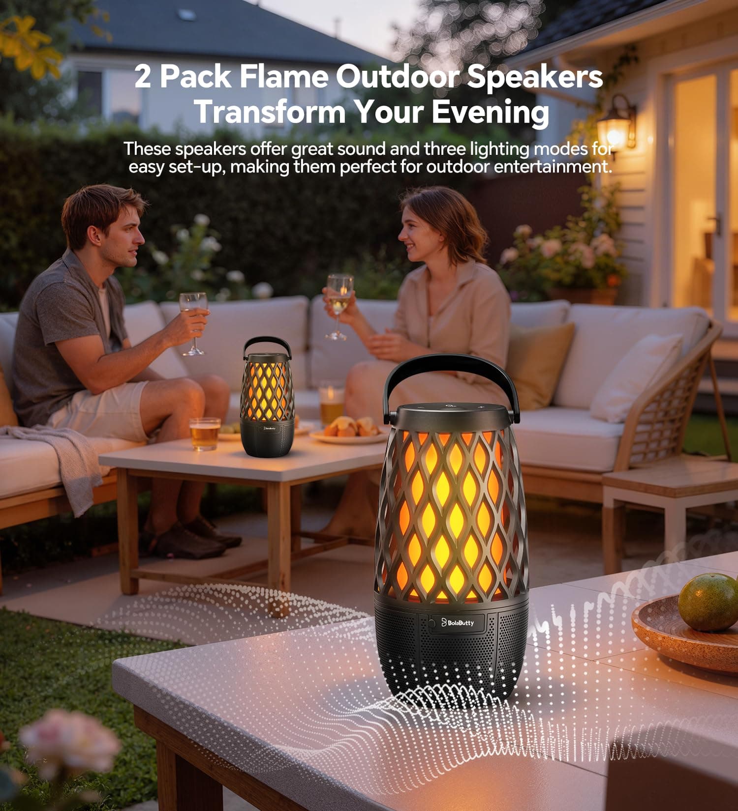 Outdoor Speakers with Lights, Gifts for Men Women, IPX5 Waterproof, 2 Pack, view 2