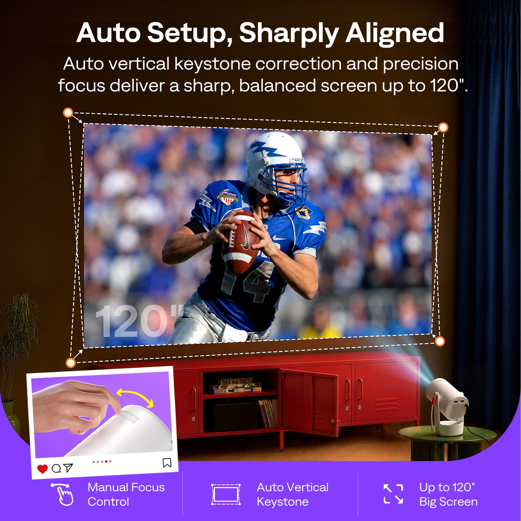 Aurzen Roku TV E1R Smart Portable Mini Projector with WiFi and Bluetooth, view 8