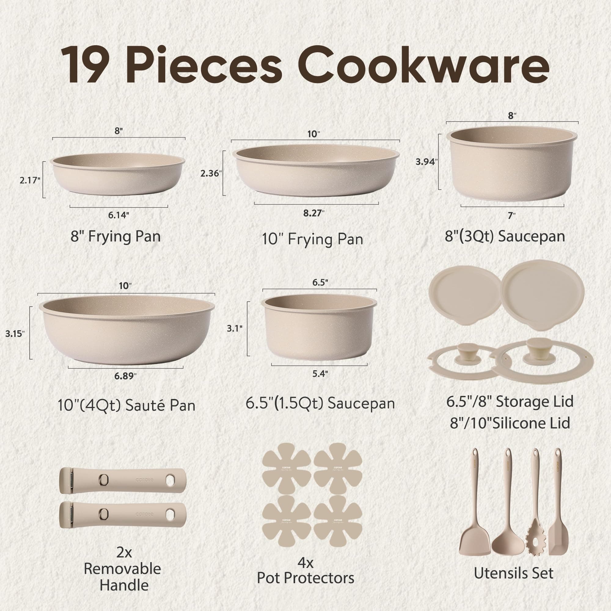CAROTE 19pcs Pots and Pans Set Non Stick, Detachable Handle Cookware Sets, view 2