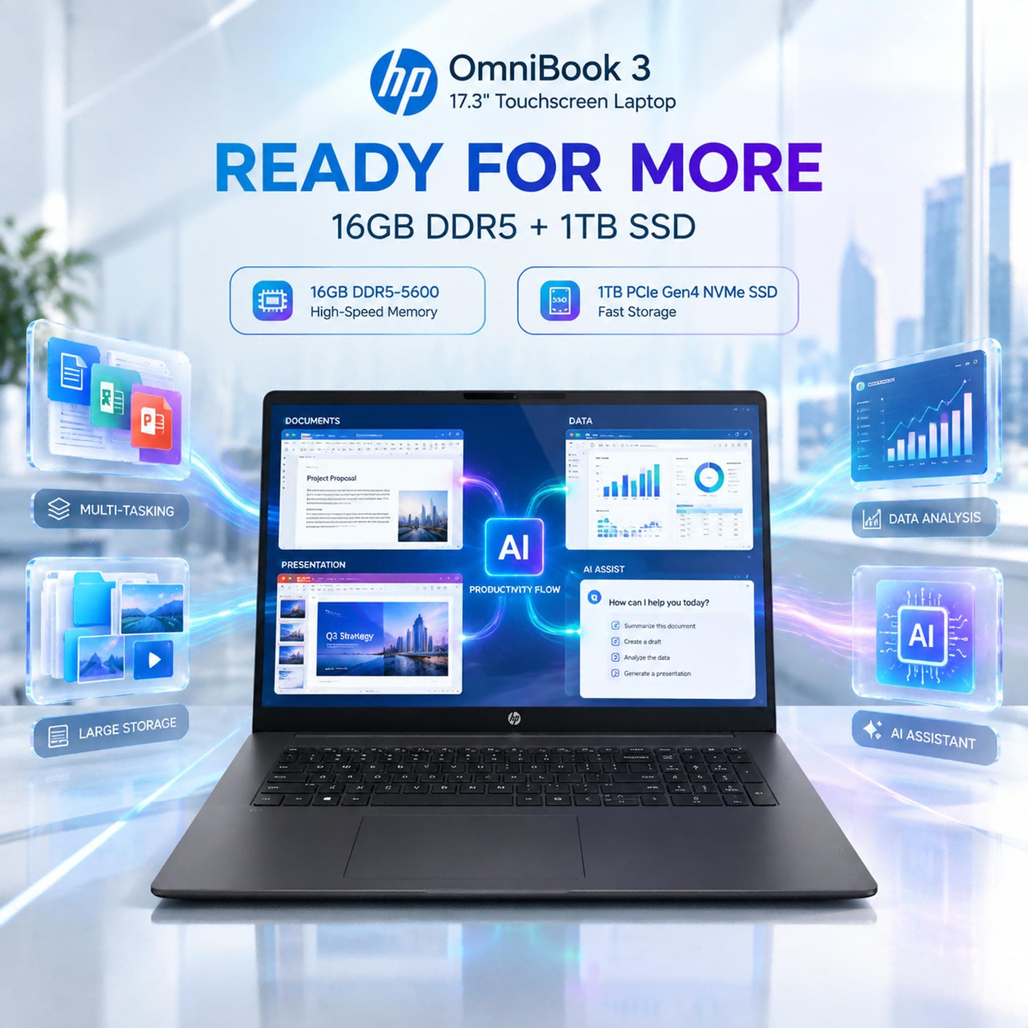 HP 17 Touchscreen Laptop Business 2026, Intel Core Ultra 7 355, 16GB DDR5, view 5