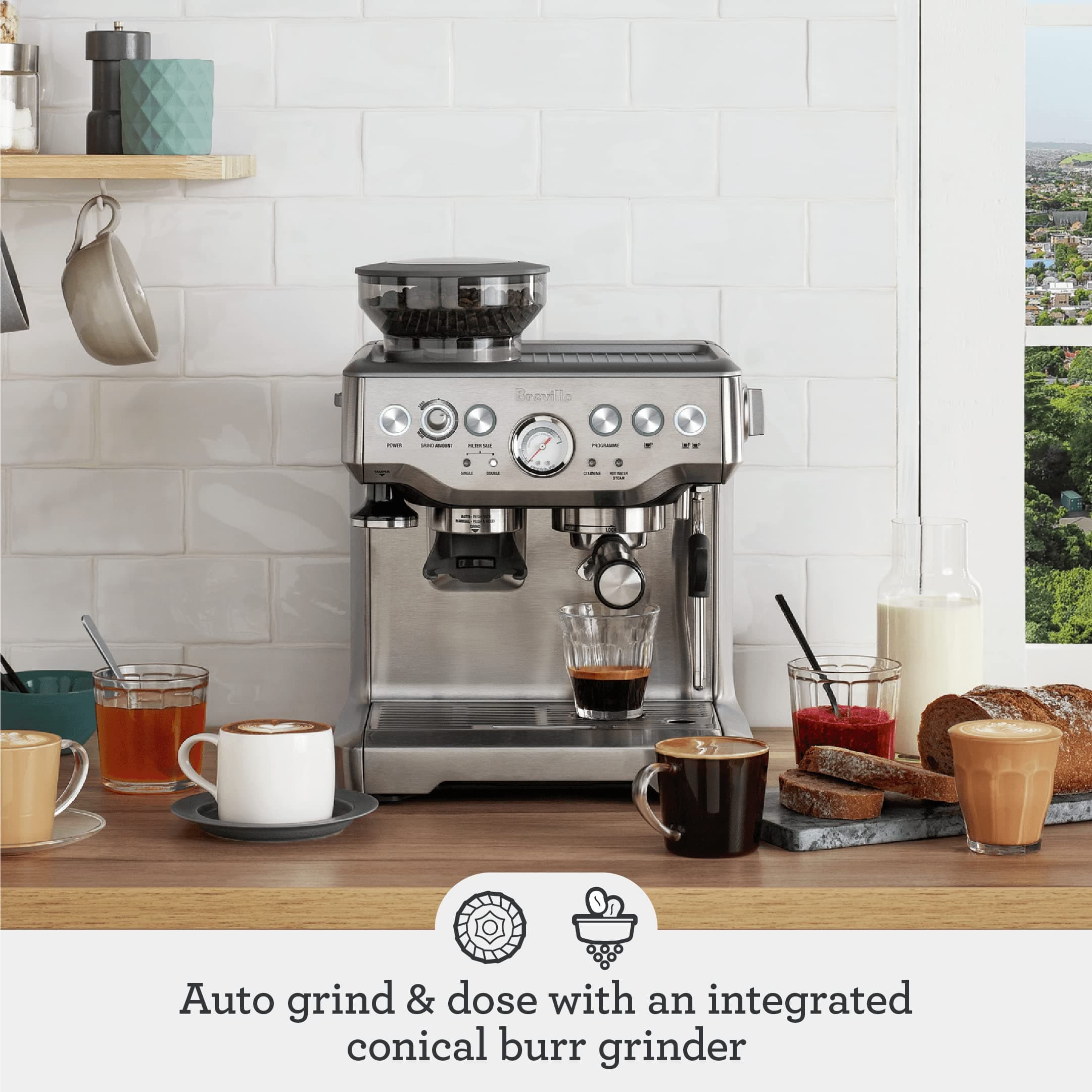 Breville BES870XL Barista Express Espresso Machine, Brushed Stainless Steel, view 2
