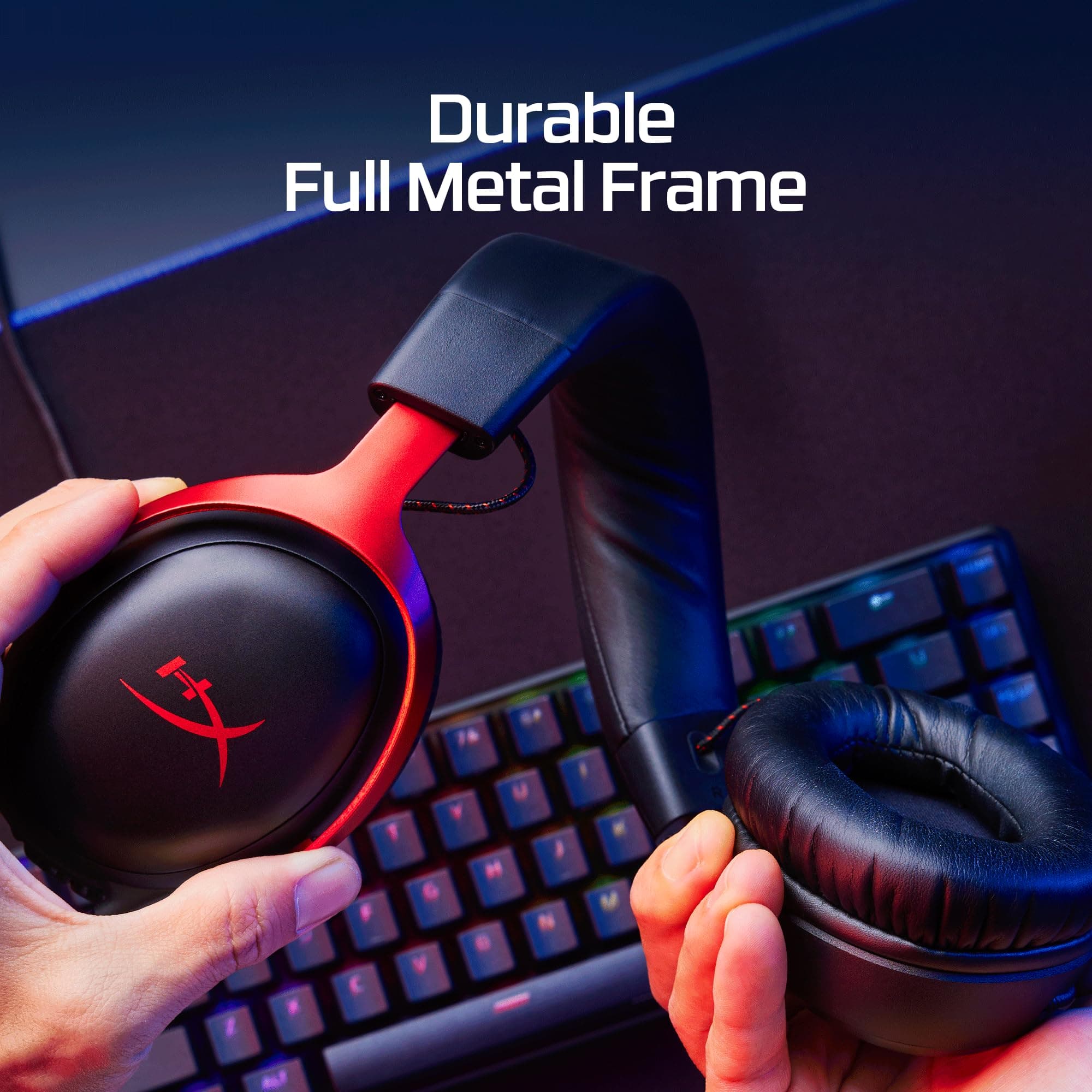 HyperX Cloud III – Wired Gaming Headset, PC, PS5, Xbox Series X|S, Angled 53mm Drivers, Spatial Audio, Memory Foam, Durable Frame, Ultra-Clear 10mm Mic, USB-C, USB-A, 3.5mm – Black/Red, view 5