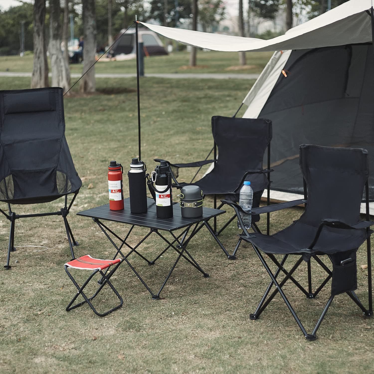 Damei century 4Pack Folding Camping Chairs, Portable for Beach, Lawn, Black, view 6