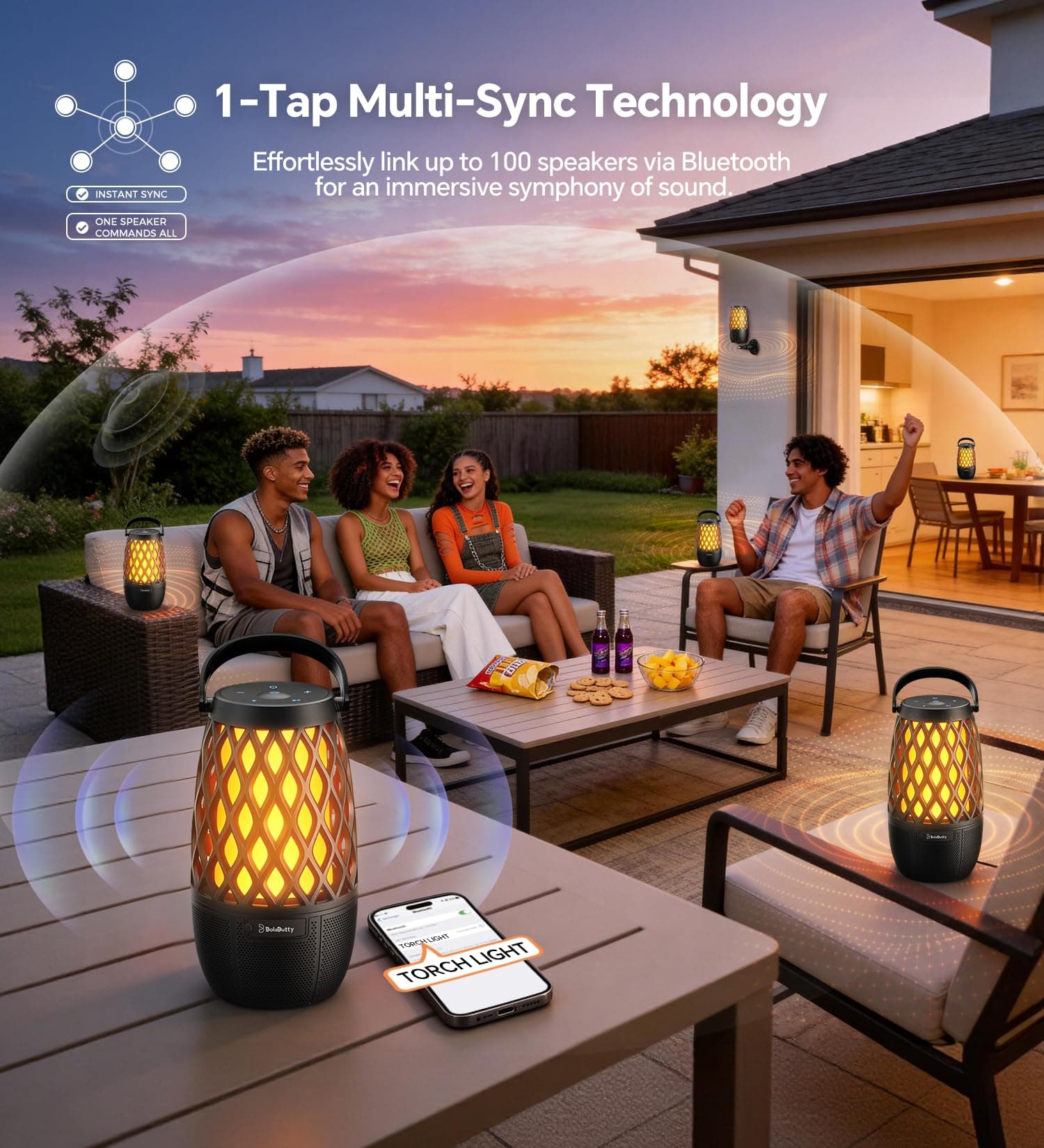Outdoor Speakers with Lights, Gifts for Men Women, IPX5 Waterproof, 2 Pack, view 4