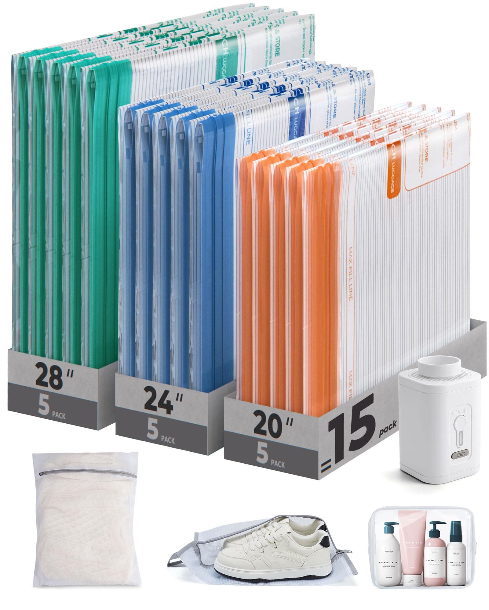 BAGSMART Travel Vacuum Bags with Rechargeable Electric Pump, 18PC Kit