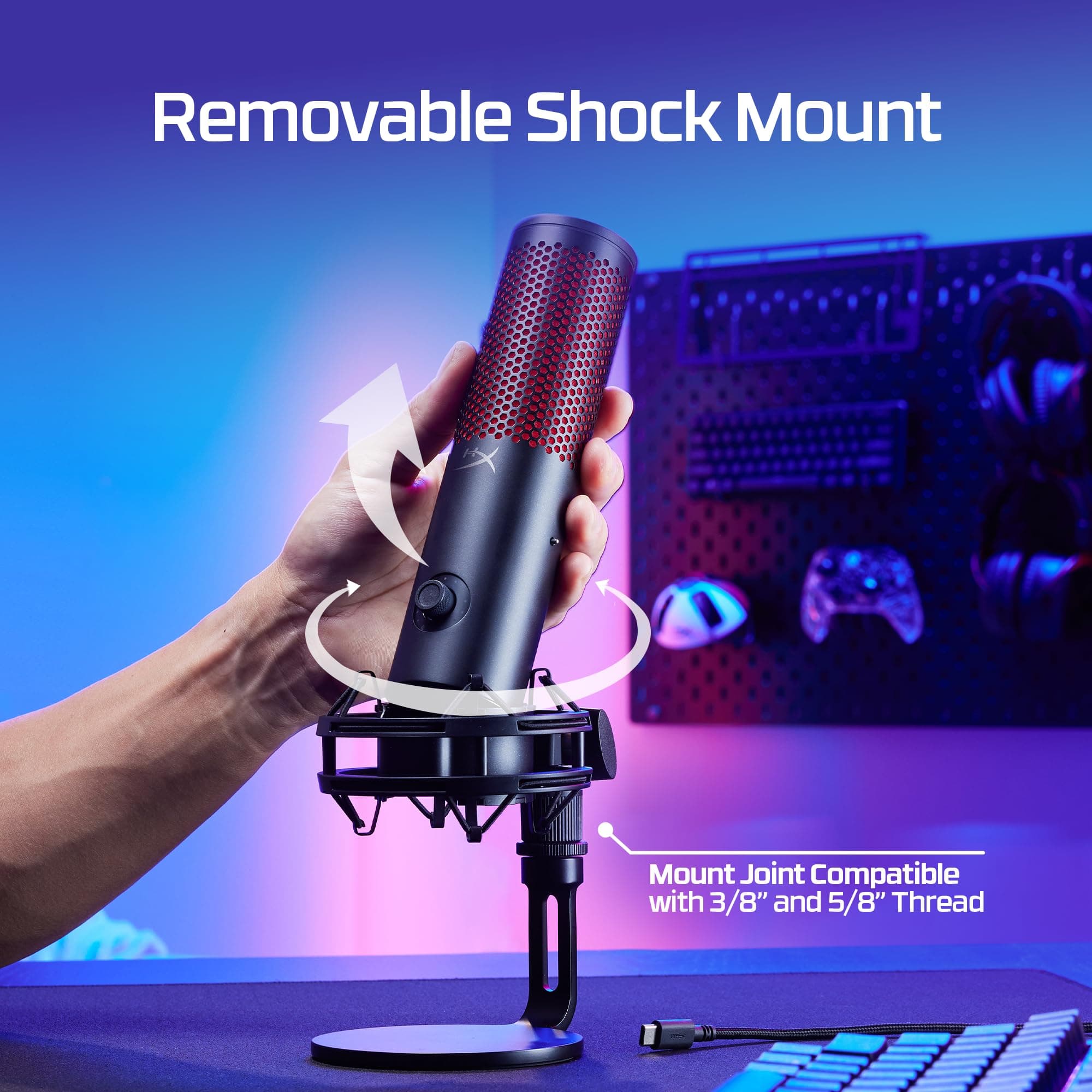 HyperX Quadcast 2 Frost – USB Microphone for Gaming, Streaming and Podcasting, with On-Board Controls, LED Lighting, Removable Shock Mount, view 8