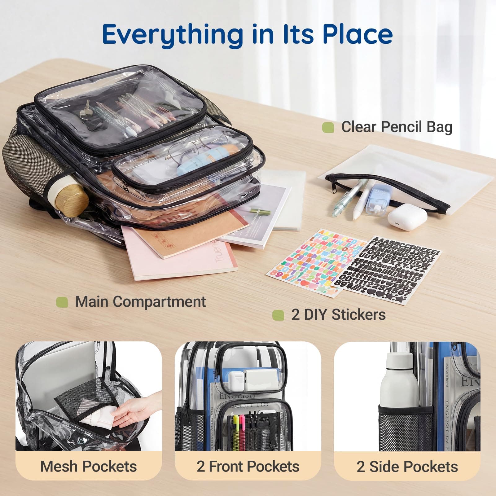 mommore Clear Backpack Set 17" Heavy Duty PVC Bookbag for School, view 3