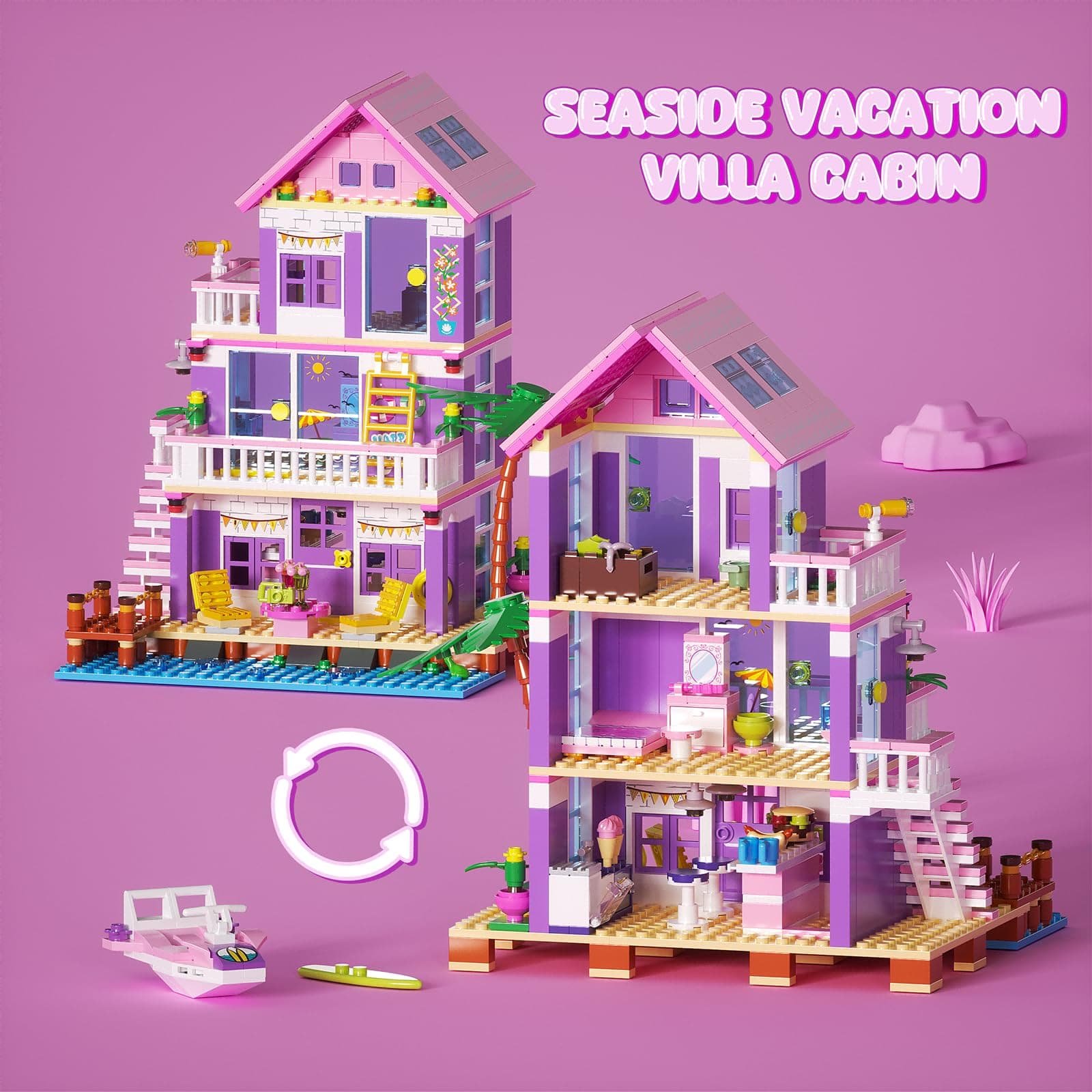 Beach House Building Sets, Seaside Villa House Building Toys Compatible with Lego Friends Sets for Girls Age 8-12, Creative Holiday Cottage Building Kit, Gift for Christmas, Valentine's Day, Party, view 6
