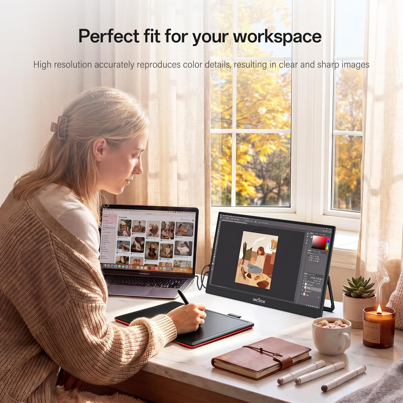 InnoView 2K Portable Monitor 15.6" QHD 100% sRGB, Built-in 180° Adjustable Stand Travel Monitor USB C Standard HDMI Ultra-Slim Portable Monitor for Laptop MacBook Phone PS5 Xbox Switch, view 4