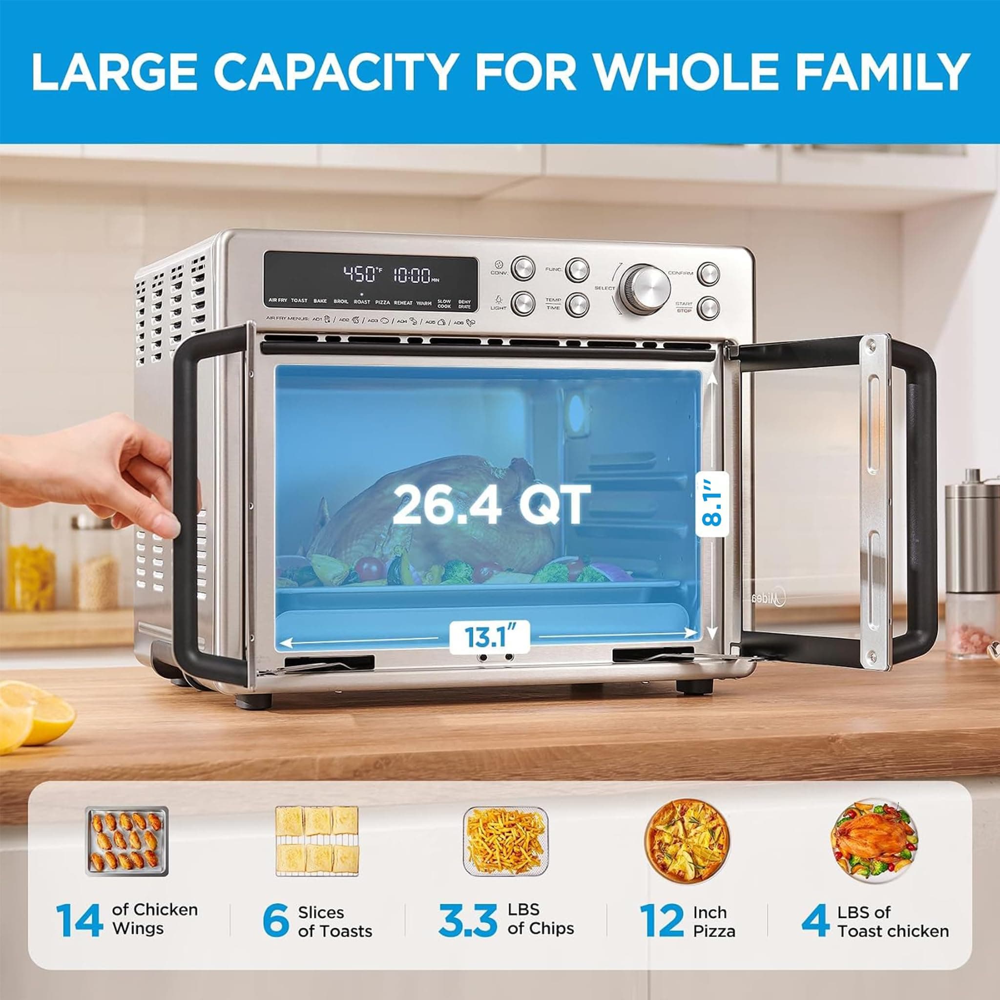 Midea Flexify Classic French Door Toaster Oven Air Fryer Combo, 26.4 QT, view 4