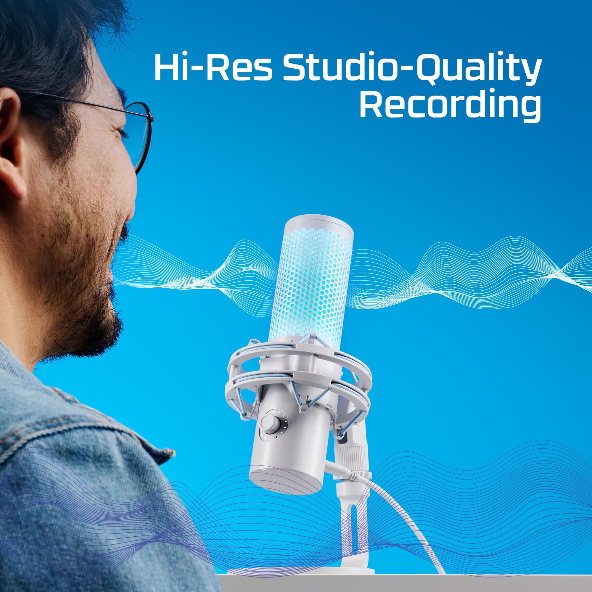 HyperX Quadcast 2 Frost – USB Microphone for Gaming, Streaming and Podcasting, with On-Board Controls, LED Lighting, Removable Shock Mount, view 4