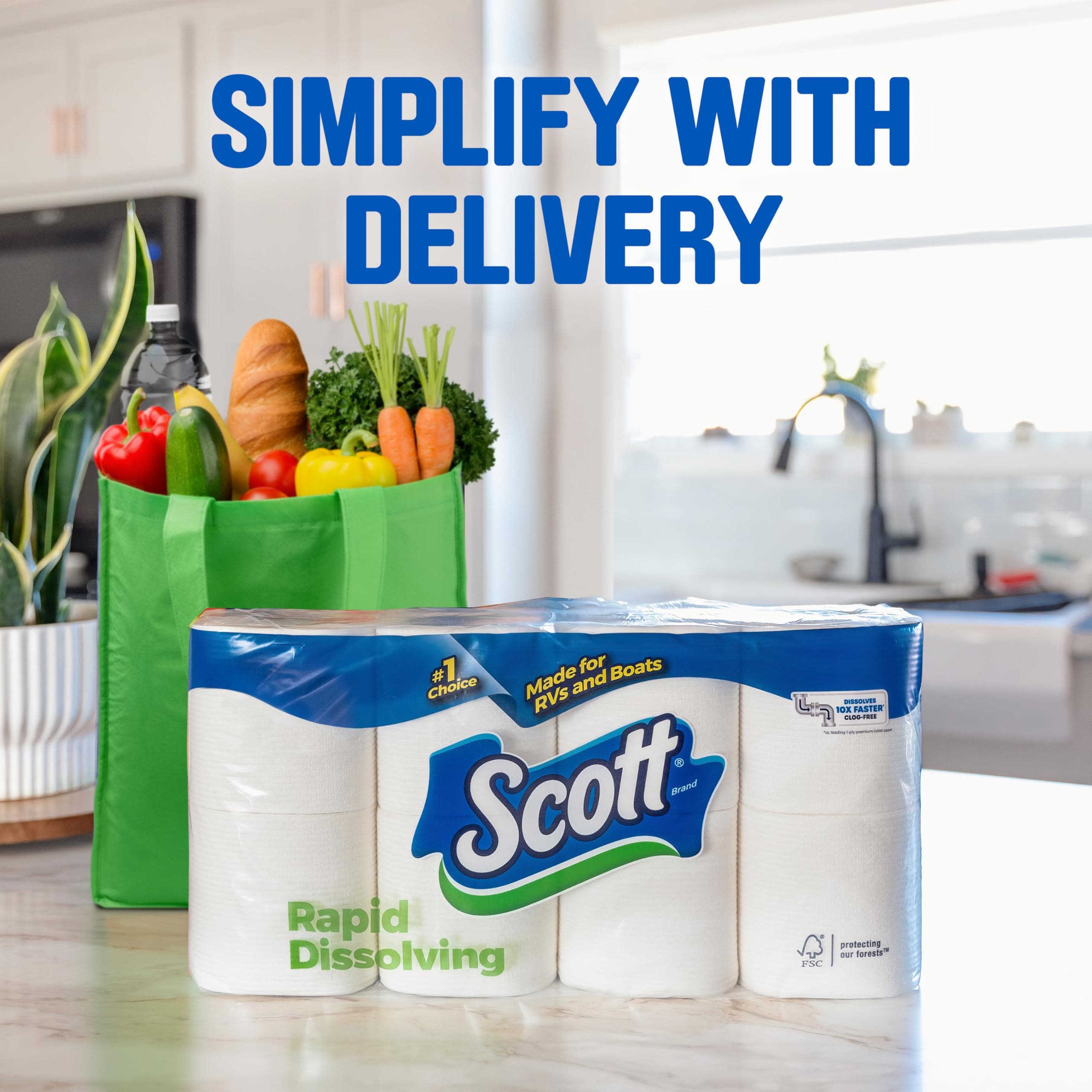 Scott Rapid-Dissolving Toilet Paper, 48 Double Rolls, Septic-Safe, Toilet Paper, 1 Ply, White, view 6