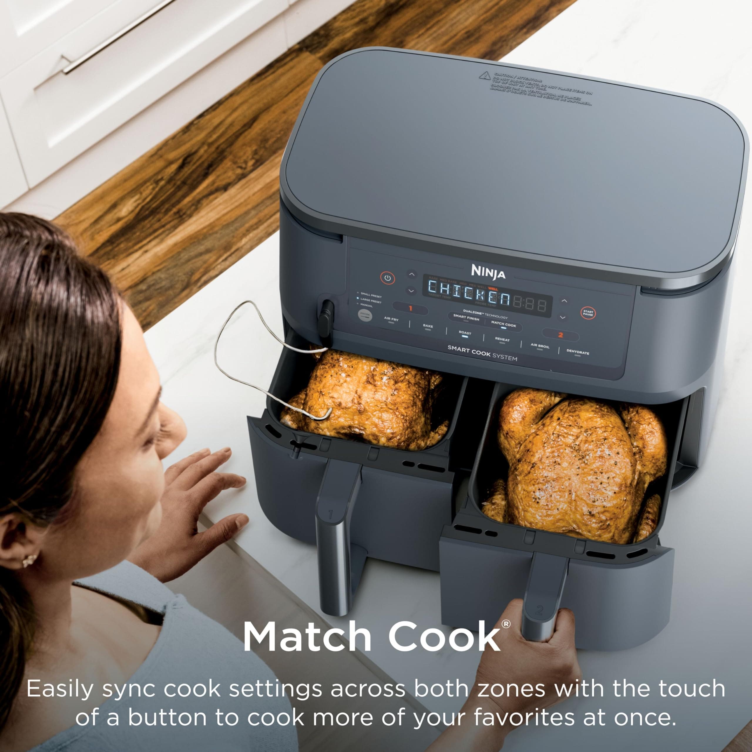 Ninja Foodi Air Fryer, 10 Qt DualZone Smart XL, 6-in-1, Grey, DZ550GY, view 4