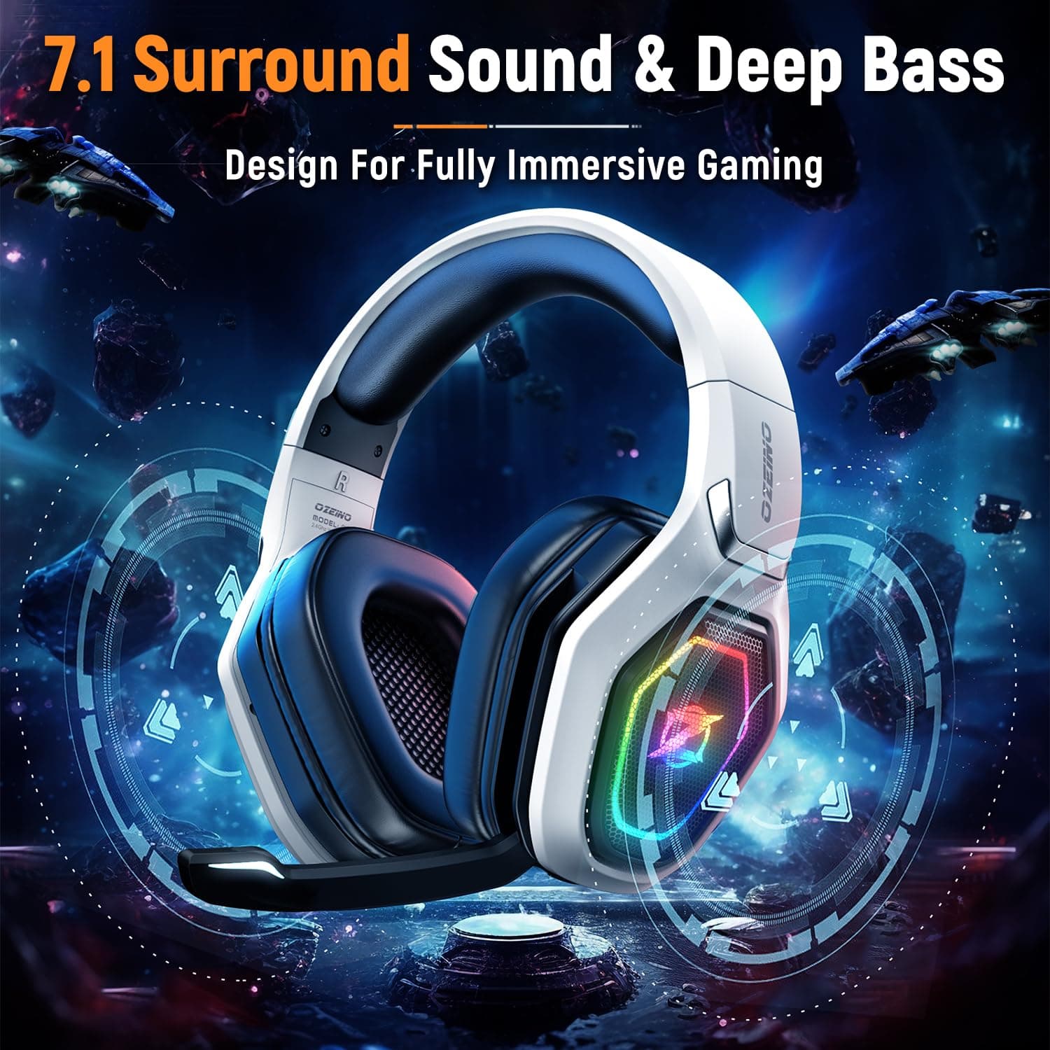 Ozeino Wireless Gaming Headset for PS5, PC, Switch| Lossless Audio-40H Batt, view 3