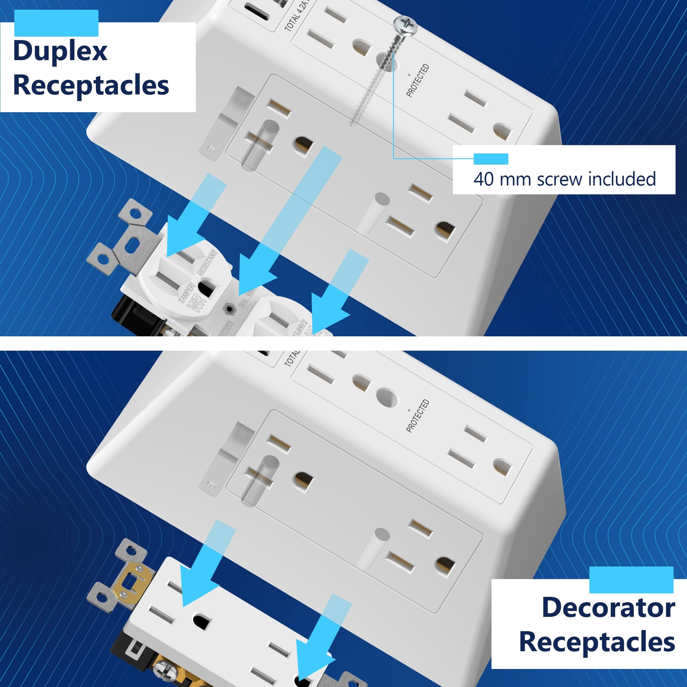 LIDER 6 Outlet Surge Protector Extender, 20W, 1500 Joules, Matte White, view 6
