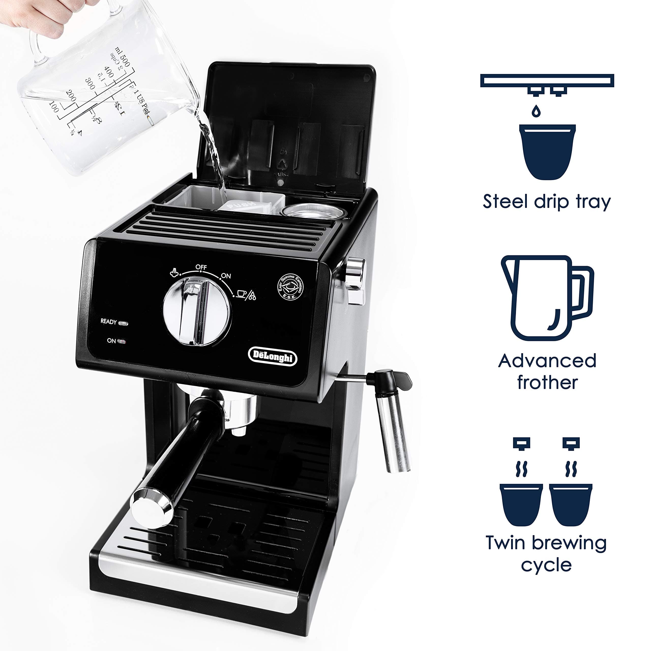 De'Longhi ECP3120 15 Bar Espresso Machine with Advanced Cappuccino System, 9.6 x 7.2 x 11.9 inches, Black/Stainless Steel, view 2