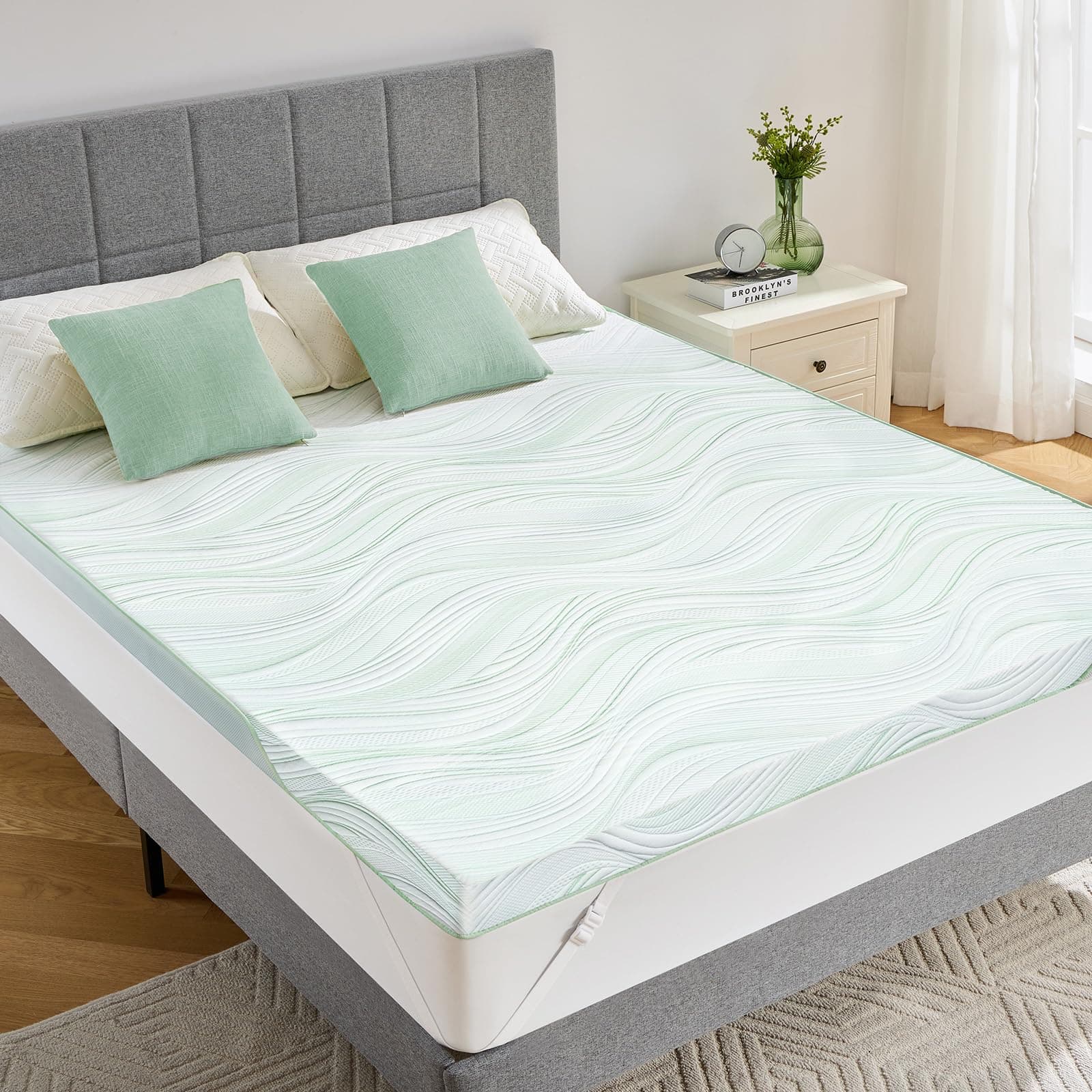 PERLECARE Queen Mattress Topper, 3 Inch Dual Layer Gel Memory Foam Bed Topper with Bamboo Cover, Medium Firm Support for Pressure Relief, Removable Washable Cover, Non-Slip Design