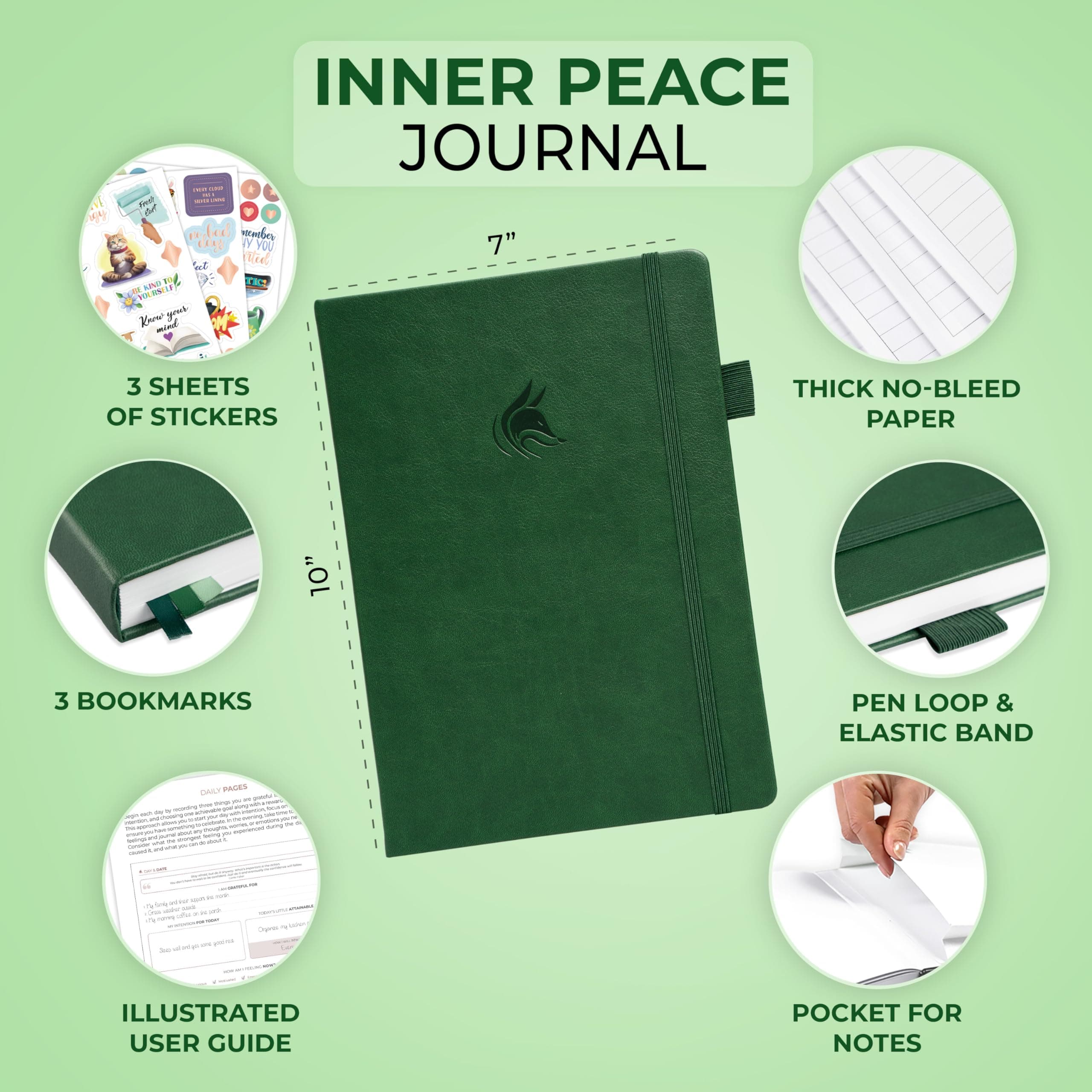 Clever Fox Inner Peace & Anxiety Journal for Women, Wellness Forest Green, view 2