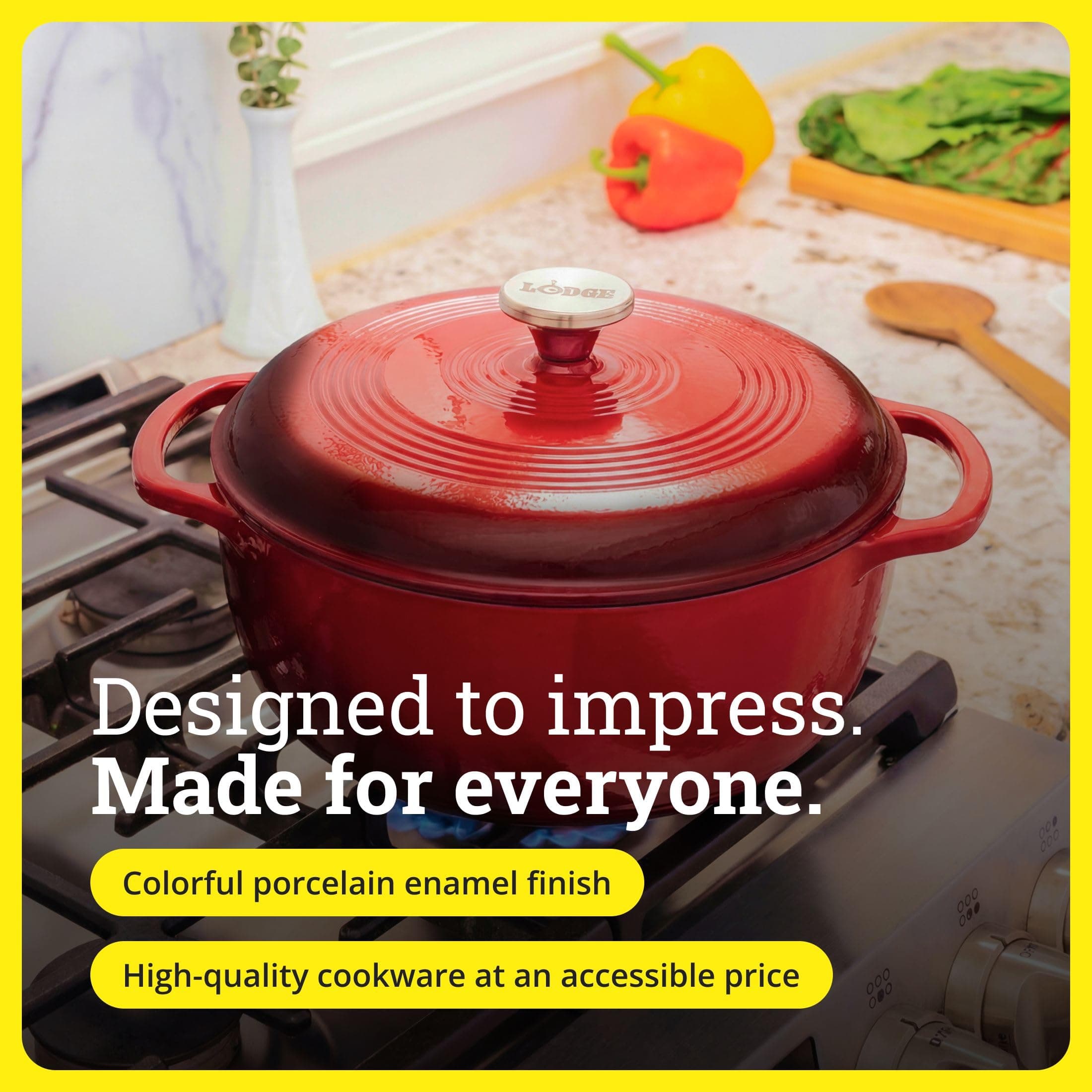 Lodge Essential Enamel Cast Iron Dutch Oven, 6 Quart, Island Spice Red, view 7