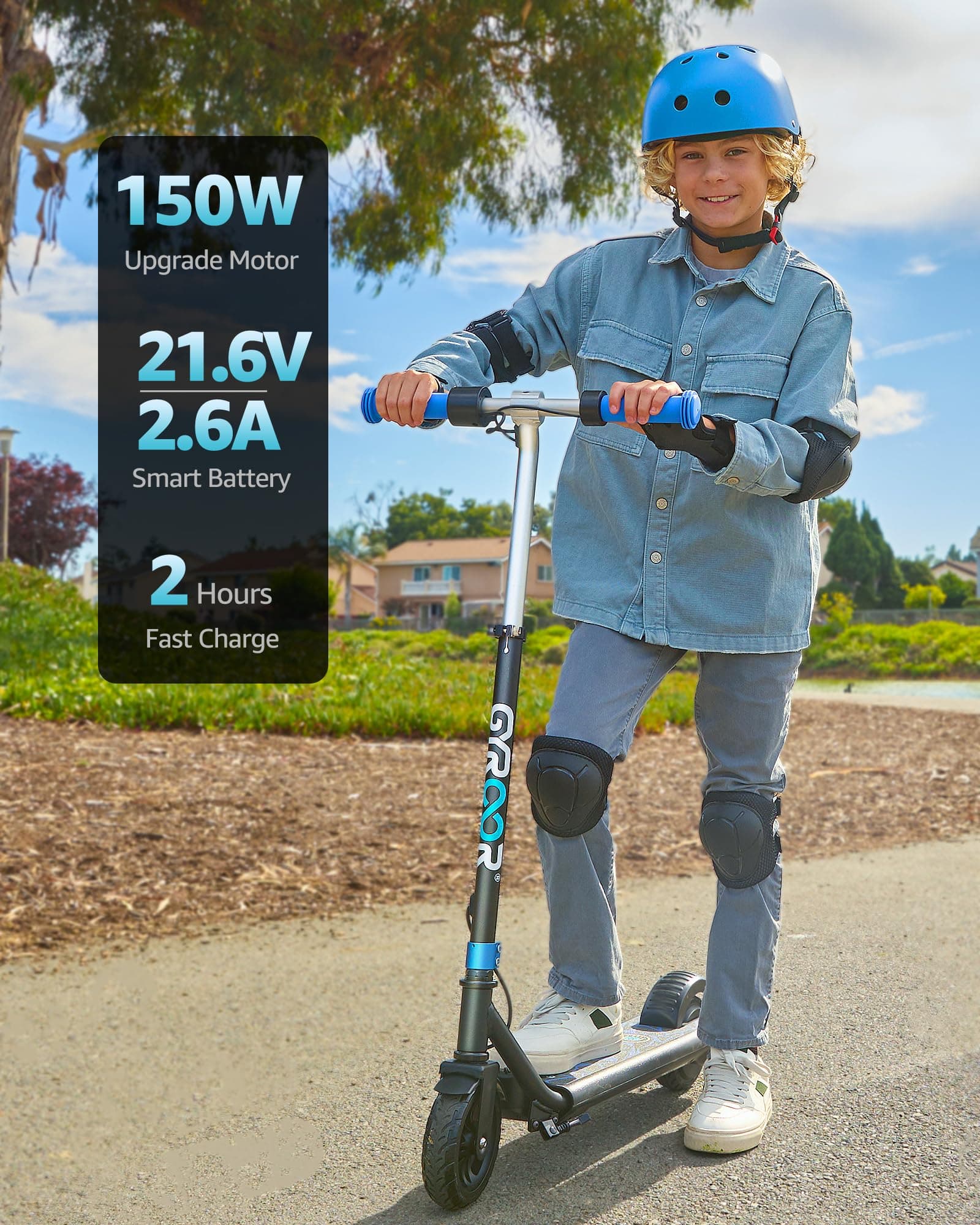 Gyroor Kids Electric Scooter 150W Motor LED Display H30Max Blue, view 5