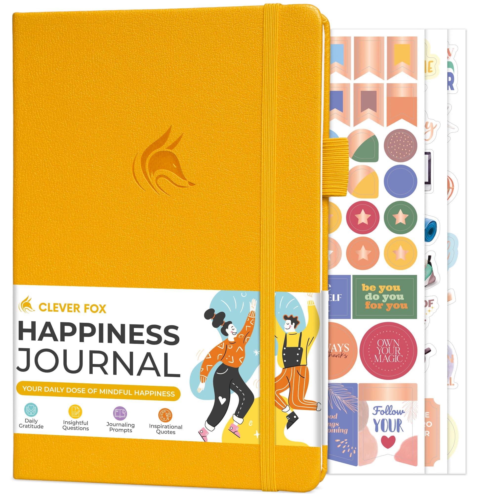 Clever Fox Happiness Notebook for Women, Gratitude Journal, Amber Yellow