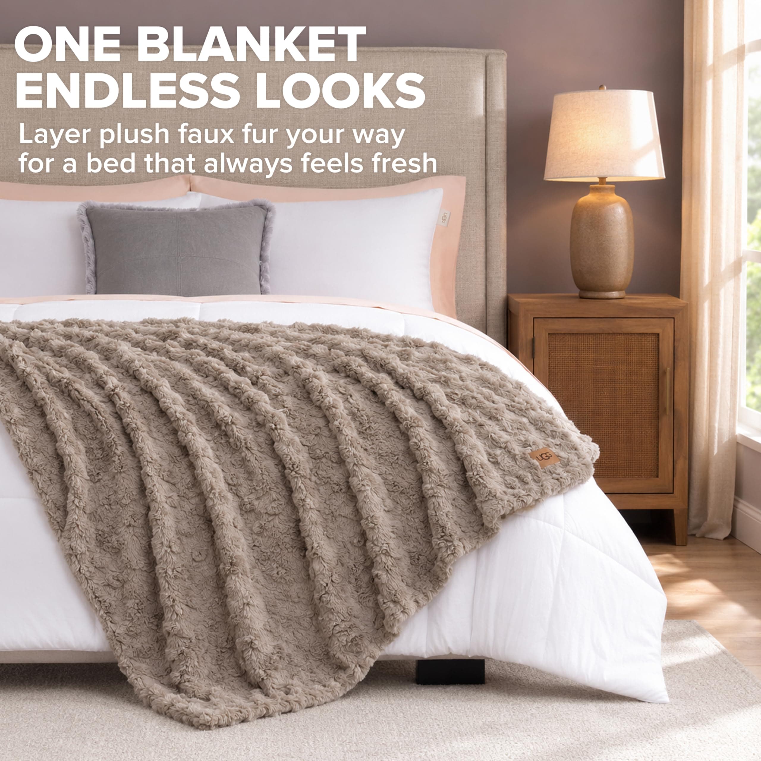 UGG Adalee Throw Blanket for Bed, Faux Fur Blanket, 50" x 70", Brown, view 7